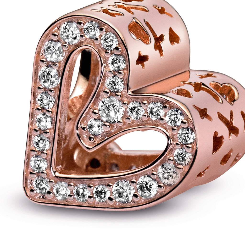 PANDORA Sparkling Freehand Heart Charm 14K Rose Gold Plated Unique Metal Blend Charms Bracelet Charm Jewelry Gift