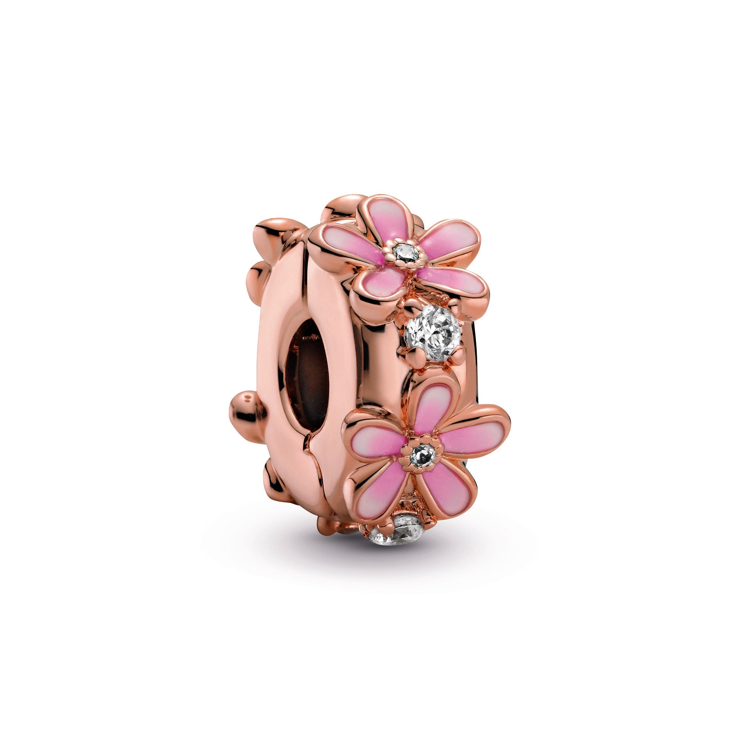 PANDORA Pink Daisy Spacer Clip Charm 14K Rose Gold Plated Unique Metal Blend Floral Charms Bracelet Charm Jewelry Gift