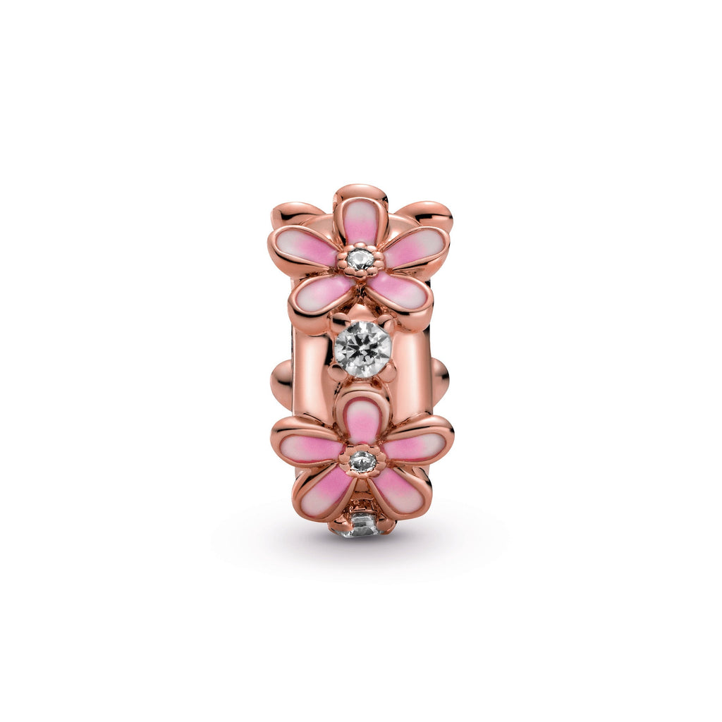 PANDORA Pink Daisy Spacer Clip Charm 14K Rose Gold Plated Unique Metal Blend Floral Charms Bracelet Charm Jewelry Gift