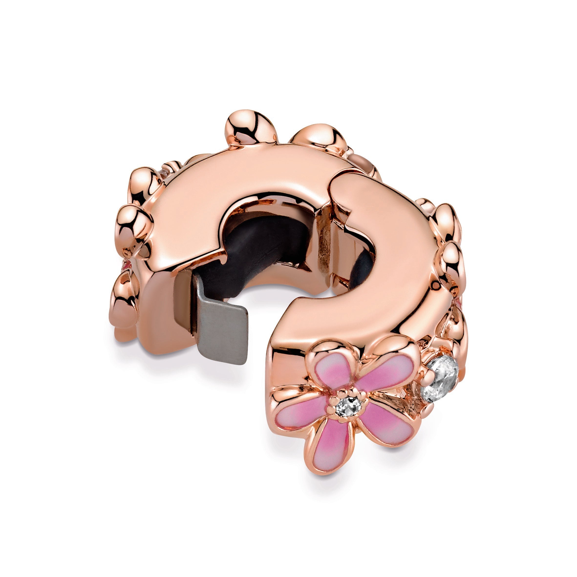 PANDORA Pink Daisy Spacer Clip Charm 14K Rose Gold Plated Unique Metal Blend Floral Charms Bracelet Charm Jewelry Gift