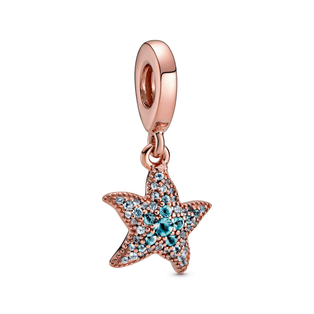 PANDORA Sparkling Starfish Dangle Charm 14K Rose Gold Plated Unique Metal Blend Animals Charms Bracelet Charm Jewelry Gift