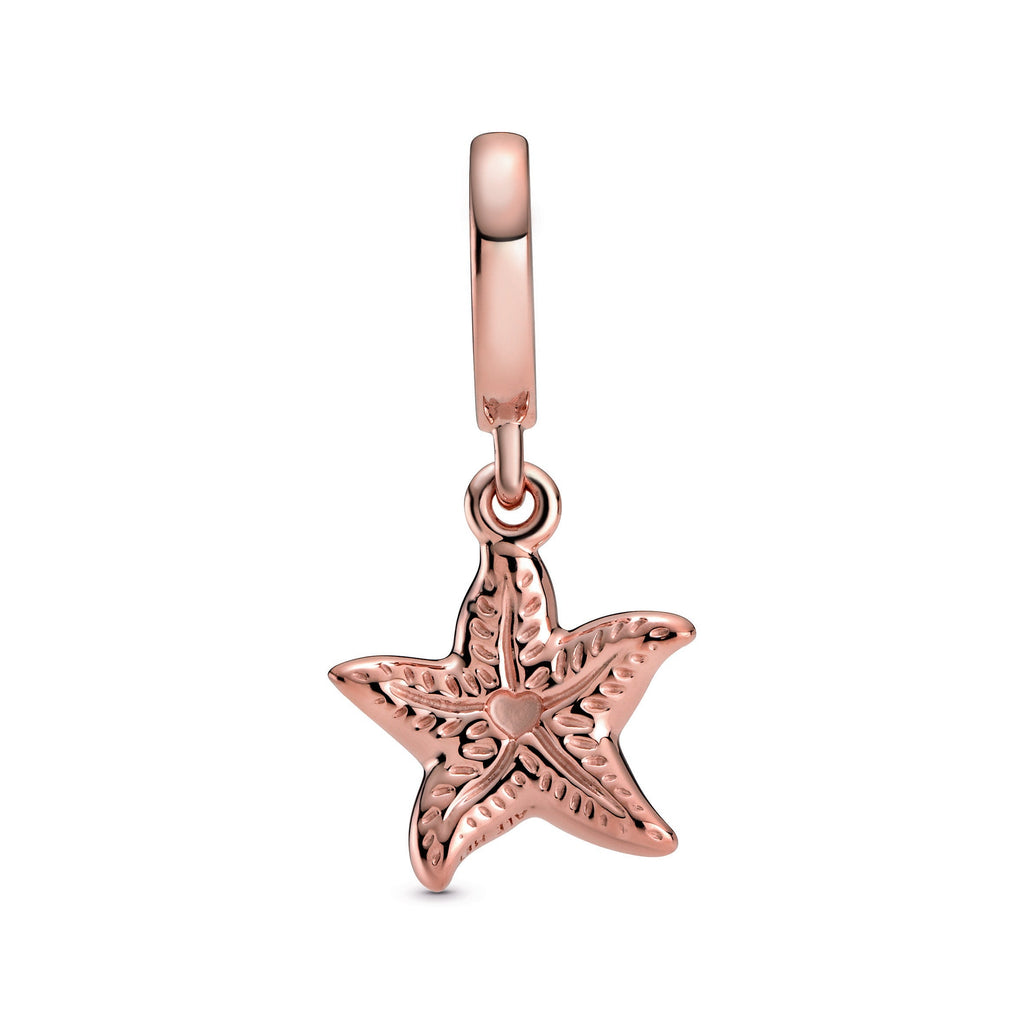 PANDORA Sparkling Starfish Dangle Charm 14K Rose Gold Plated Unique Metal Blend Animals Charms Bracelet Charm Jewelry Gift
