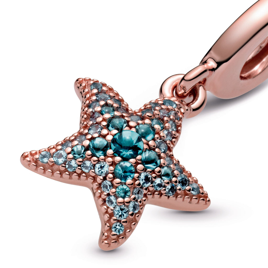 PANDORA Sparkling Starfish Dangle Charm 14K Rose Gold Plated Unique Metal Blend Animals Charms Bracelet Charm Jewelry Gift