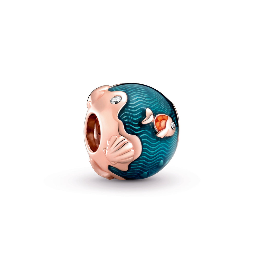 PANDORA Shimmering Ocean Waves And Fish Charm 14K Rose Gold Plated Unique Metal Blend Blue Animals Charms Bracelet Charm Jewelry Gift