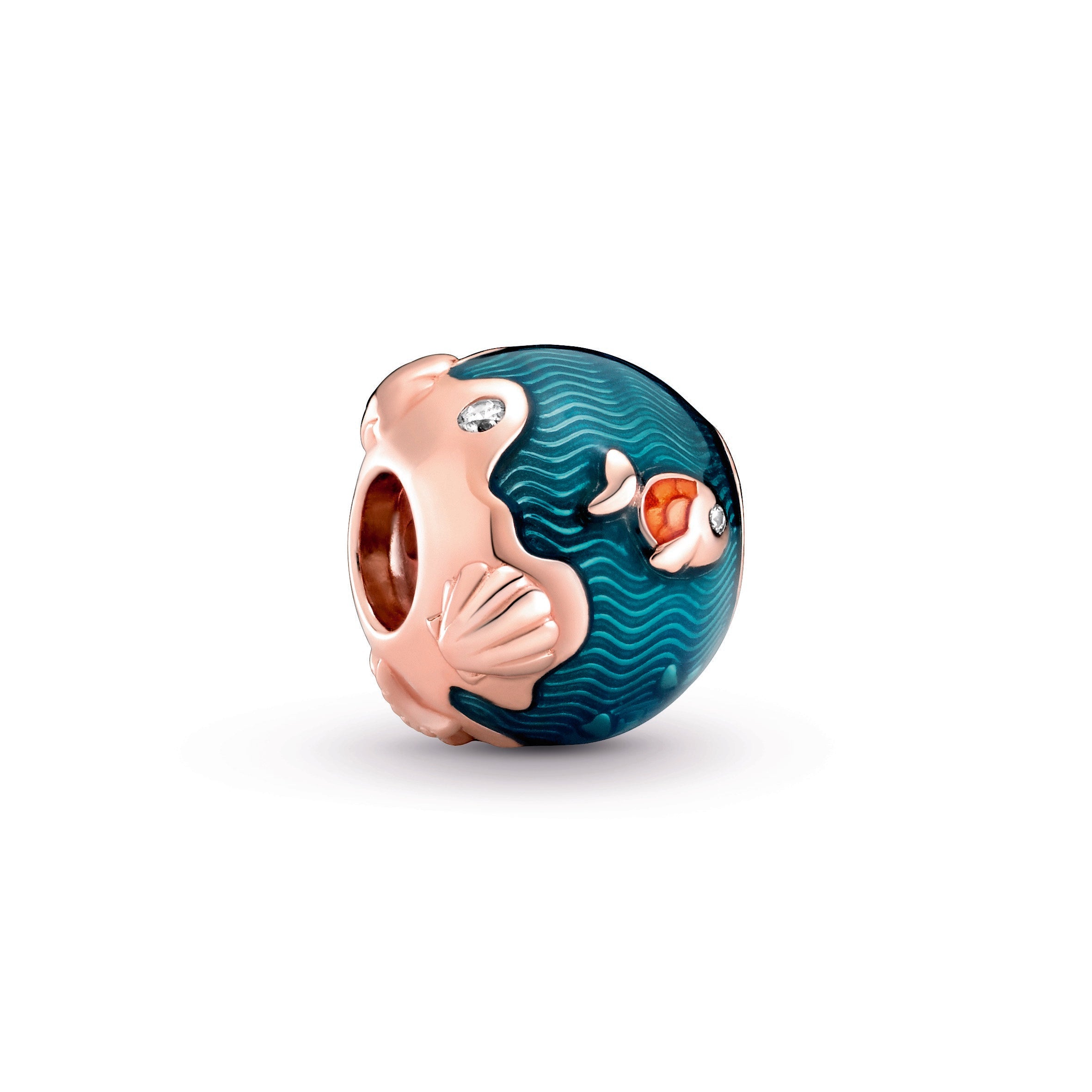 PANDORA Shimmering Ocean Waves And Fish Charm 14K Rose Gold Plated Unique Metal Blend Blue Animals Charms Bracelet Charm Jewelry Gift