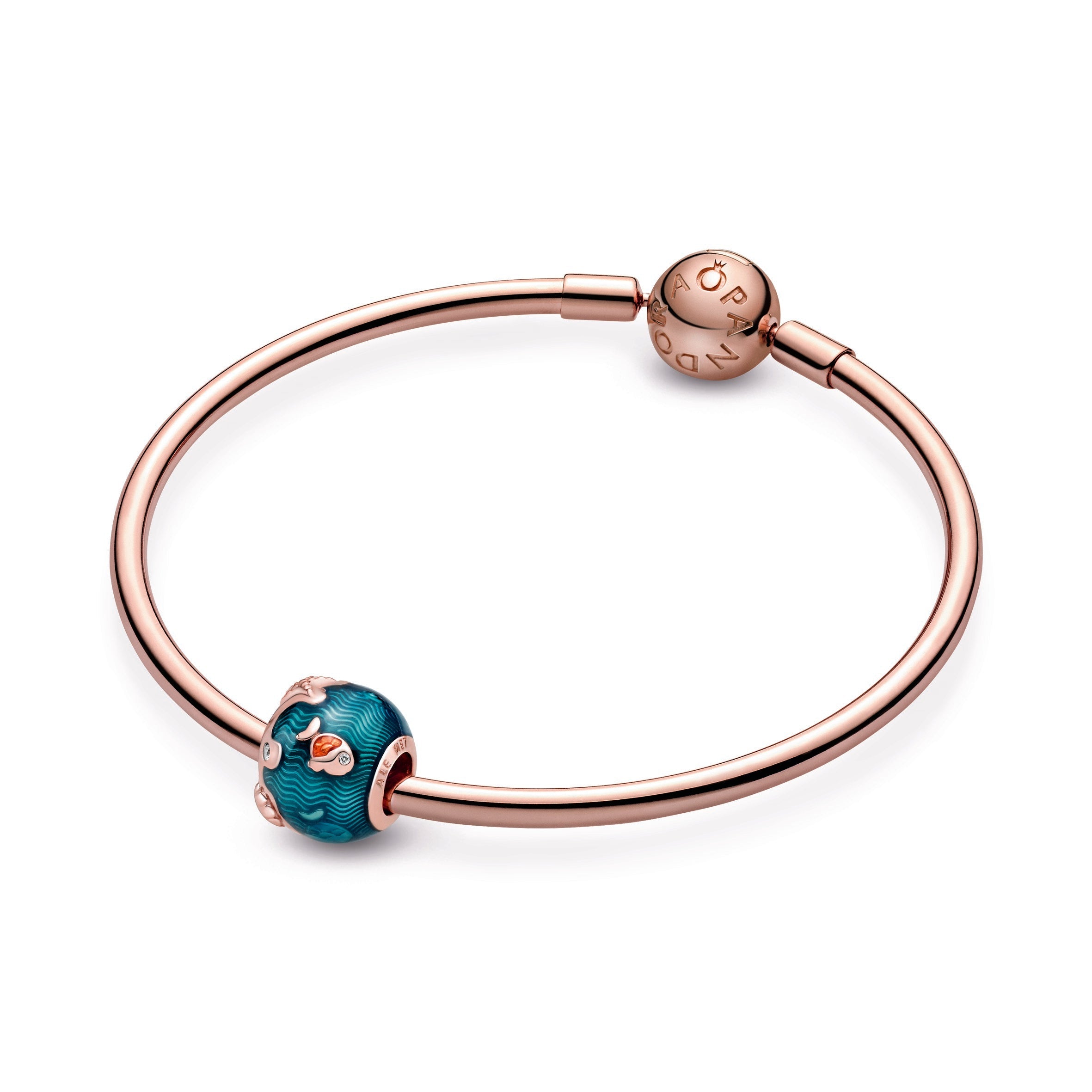 PANDORA Shimmering Ocean Waves And Fish Charm 14K Rose Gold Plated Unique Metal Blend Blue Animals Charms Bracelet Charm Jewelry Gift