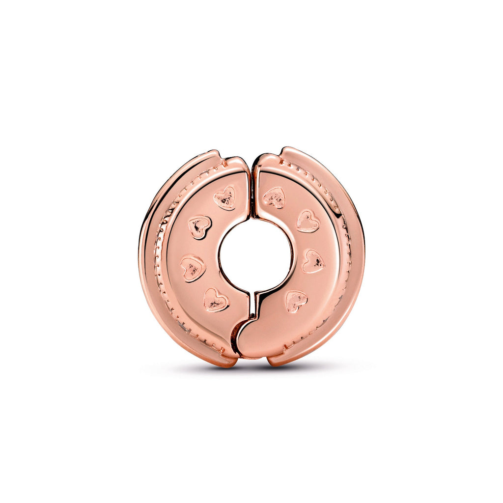 PANDORA Sparkling Pavé Lines And Logo Clip 14K Rose Gold Plated Unique Metal Blend Charms Bracelet Charm Jewelry Gift