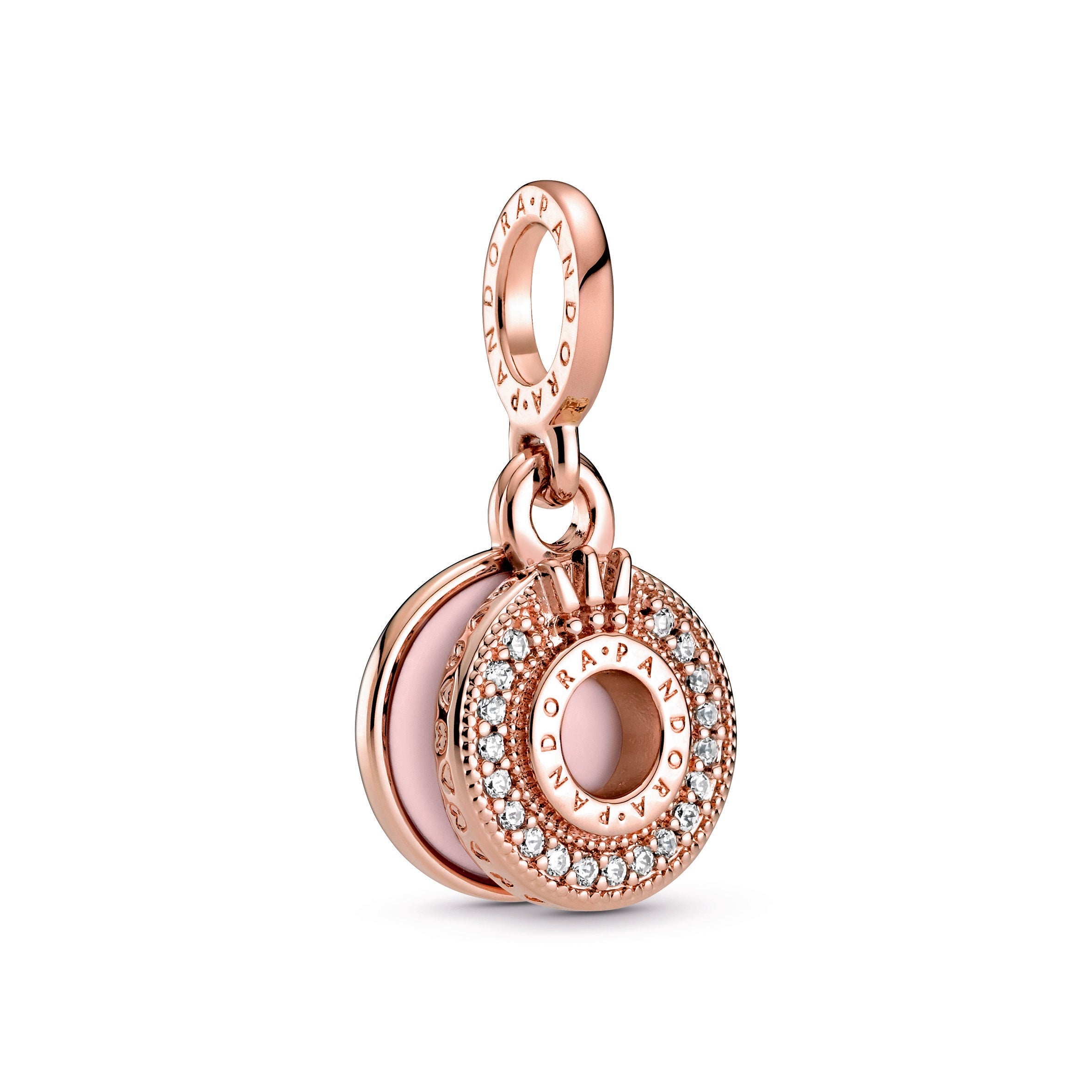 PANDORA Sparkling Pavé Crown O Dangle Charm 14K Rose Gold Plated Unique Metal Blend Charms Bracelet Charm Jewelry Gift