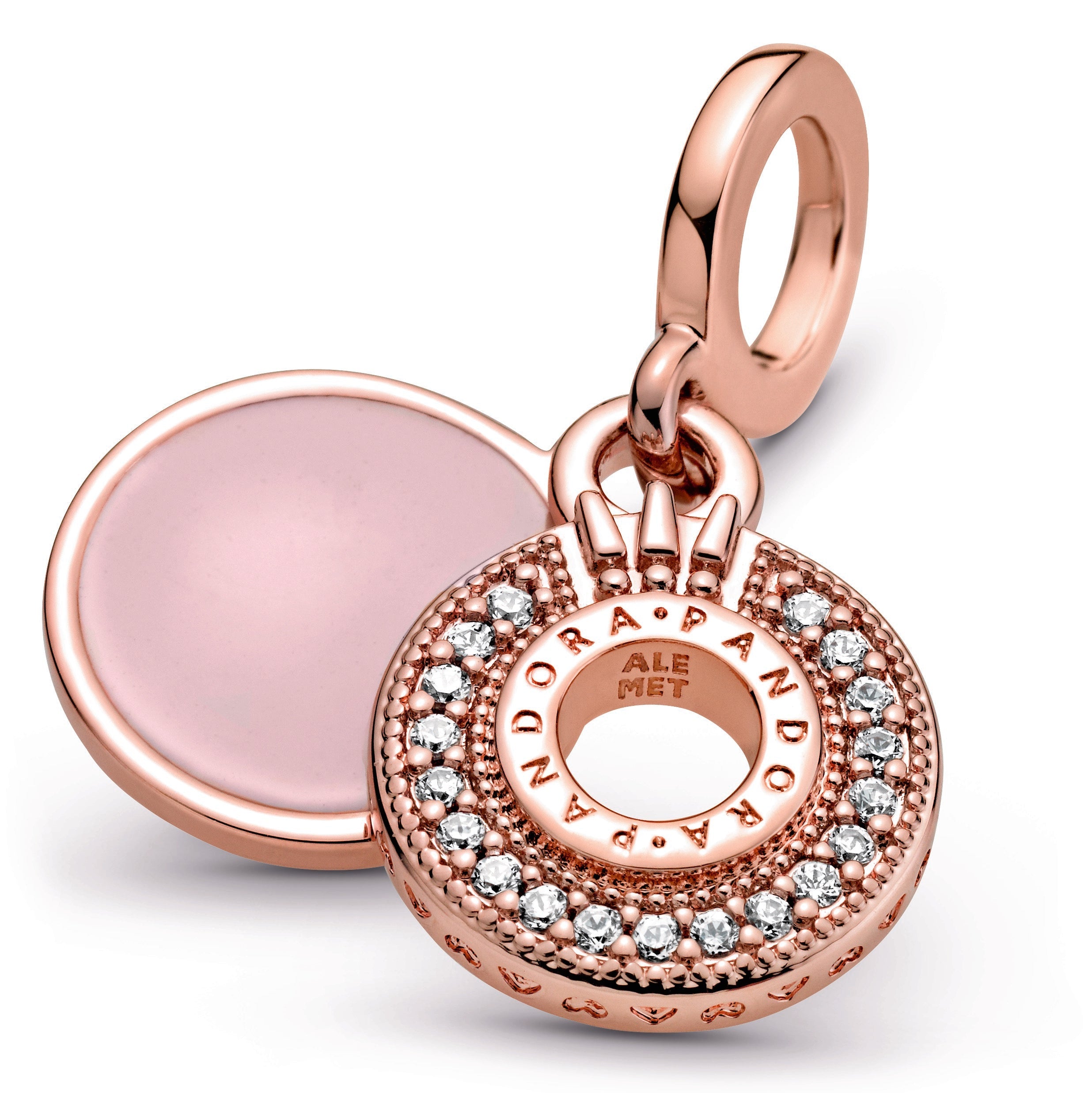 PANDORA Sparkling Pavé Crown O Dangle Charm 14K Rose Gold Plated Unique Metal Blend Charms Bracelet Charm Jewelry Gift