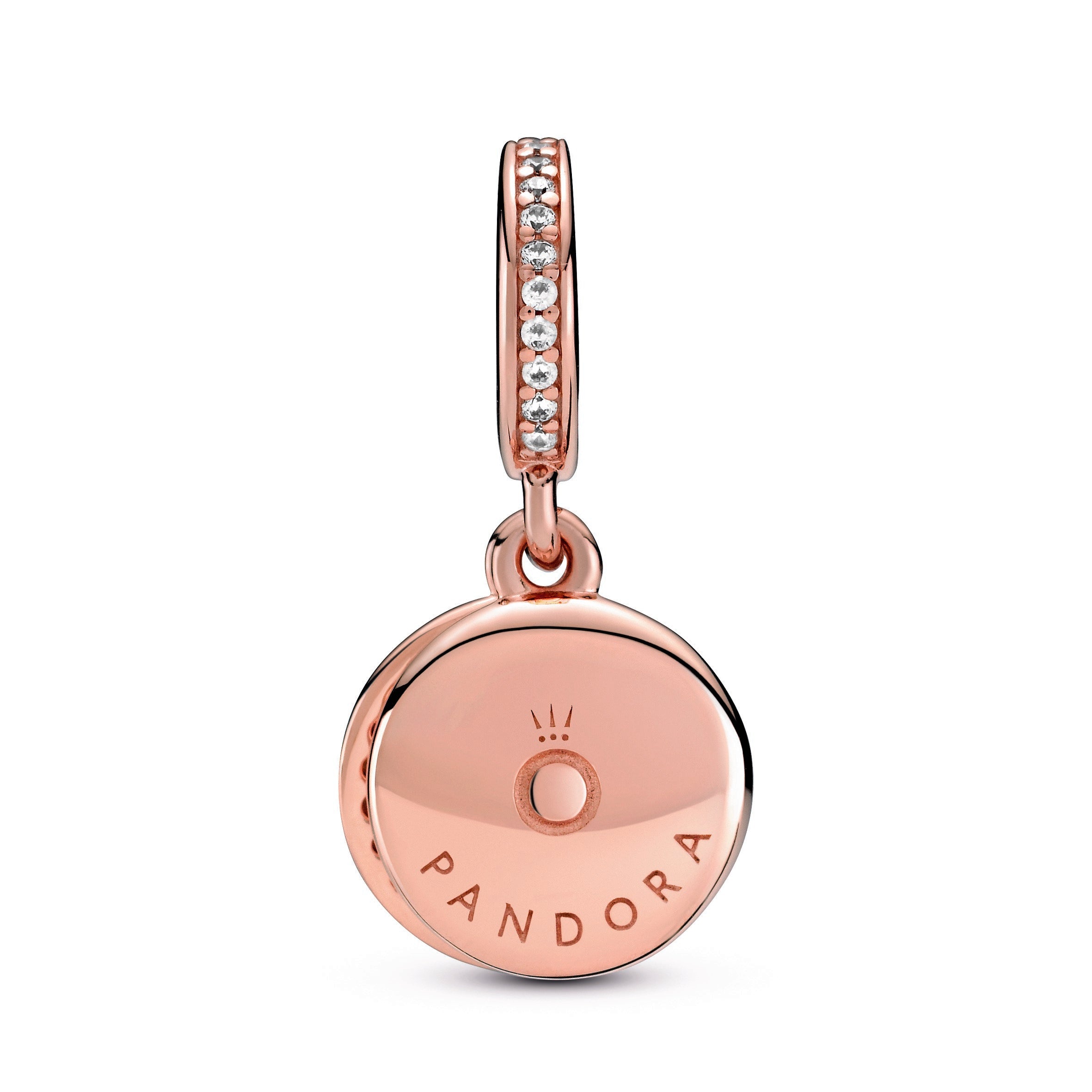 PANDORA Sparkling Pink Disc Double Dangle Charm 14K Rose Gold Plated Unique Metal Blend Charms Bracelet Charm Jewelry Gift