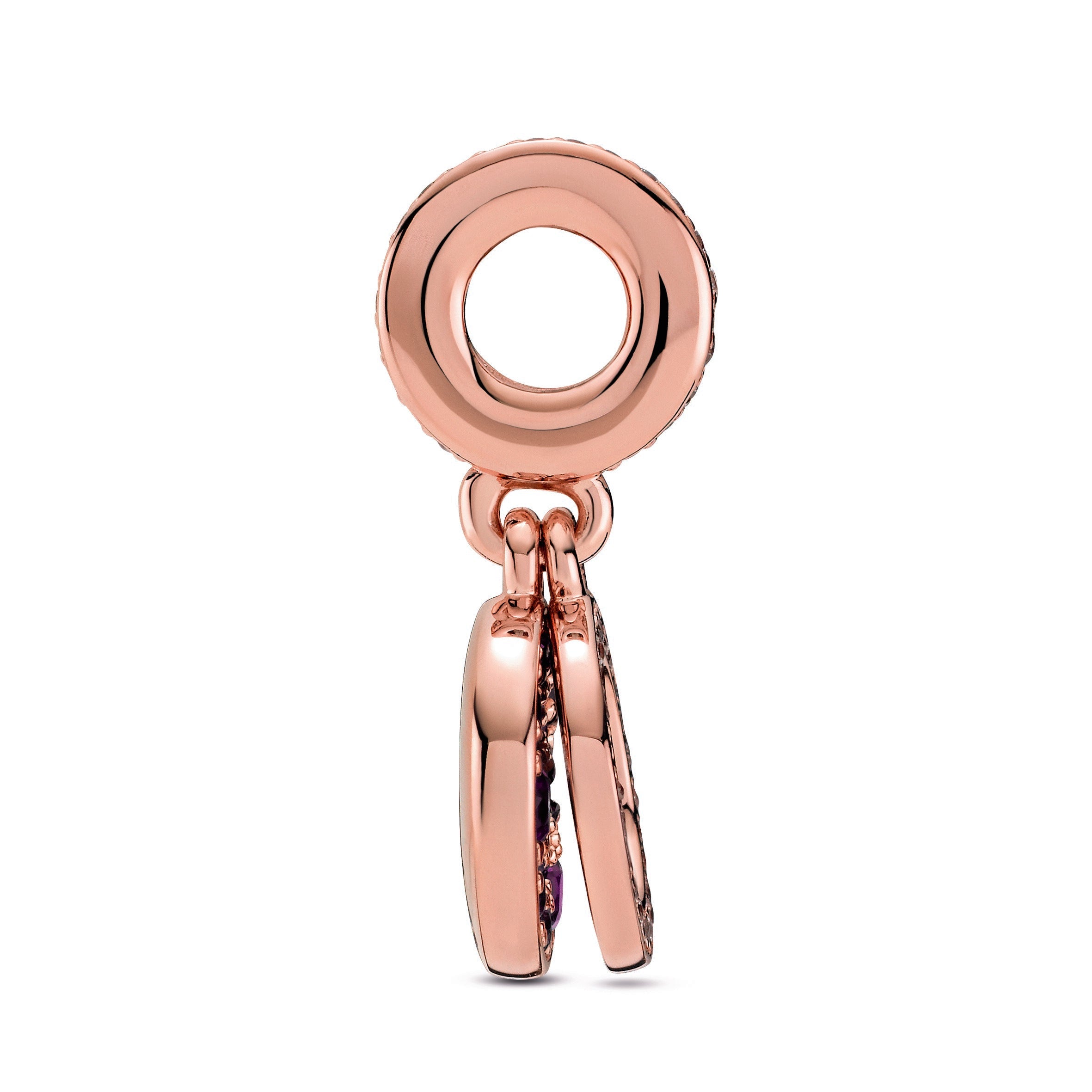 PANDORA Sparkling Pink Disc Double Dangle Charm 14K Rose Gold Plated Unique Metal Blend Charms Bracelet Charm Jewelry Gift