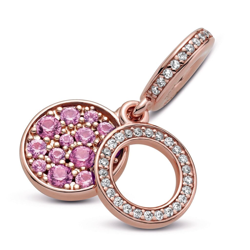 PANDORA Sparkling Pink Disc Double Dangle Charm 14K Rose Gold Plated Unique Metal Blend Charms Bracelet Charm Jewelry Gift