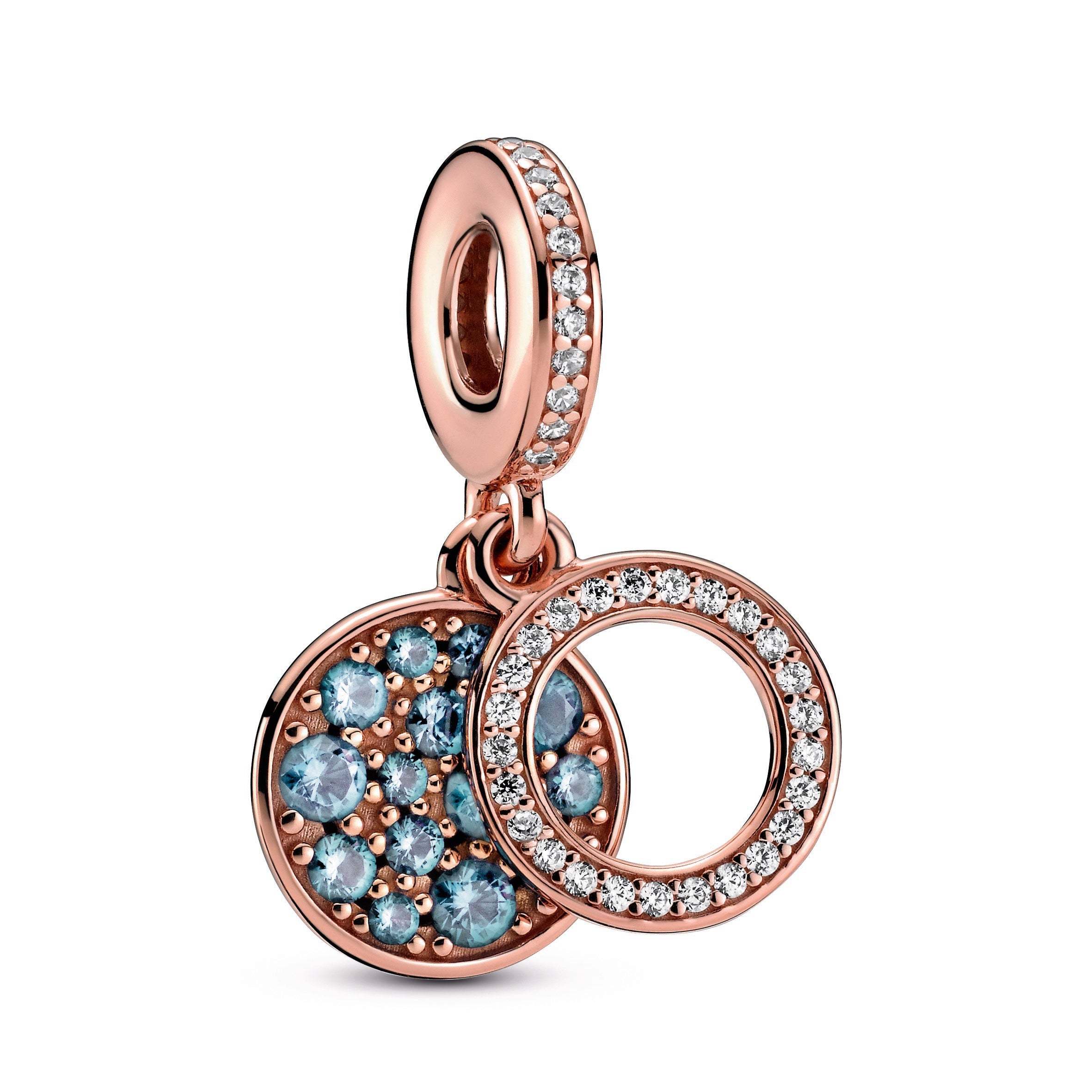 PANDORA Sparkling Light Blue Disc Double Dangle Charm Charms Bracelet Charm Jewelry Gift