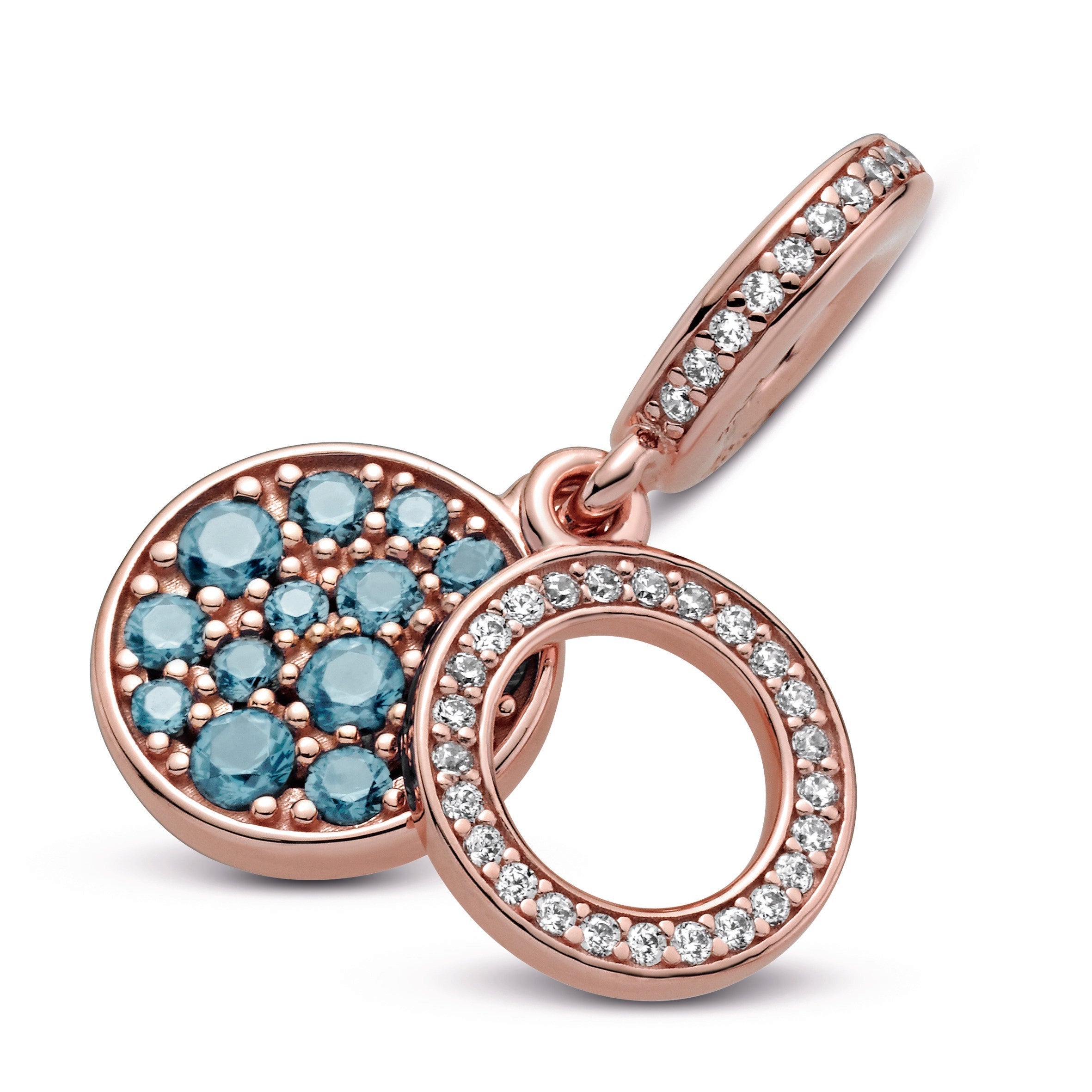 PANDORA Sparkling Light Blue Disc Double Dangle Charm Charms Bracelet Charm Jewelry Gift
