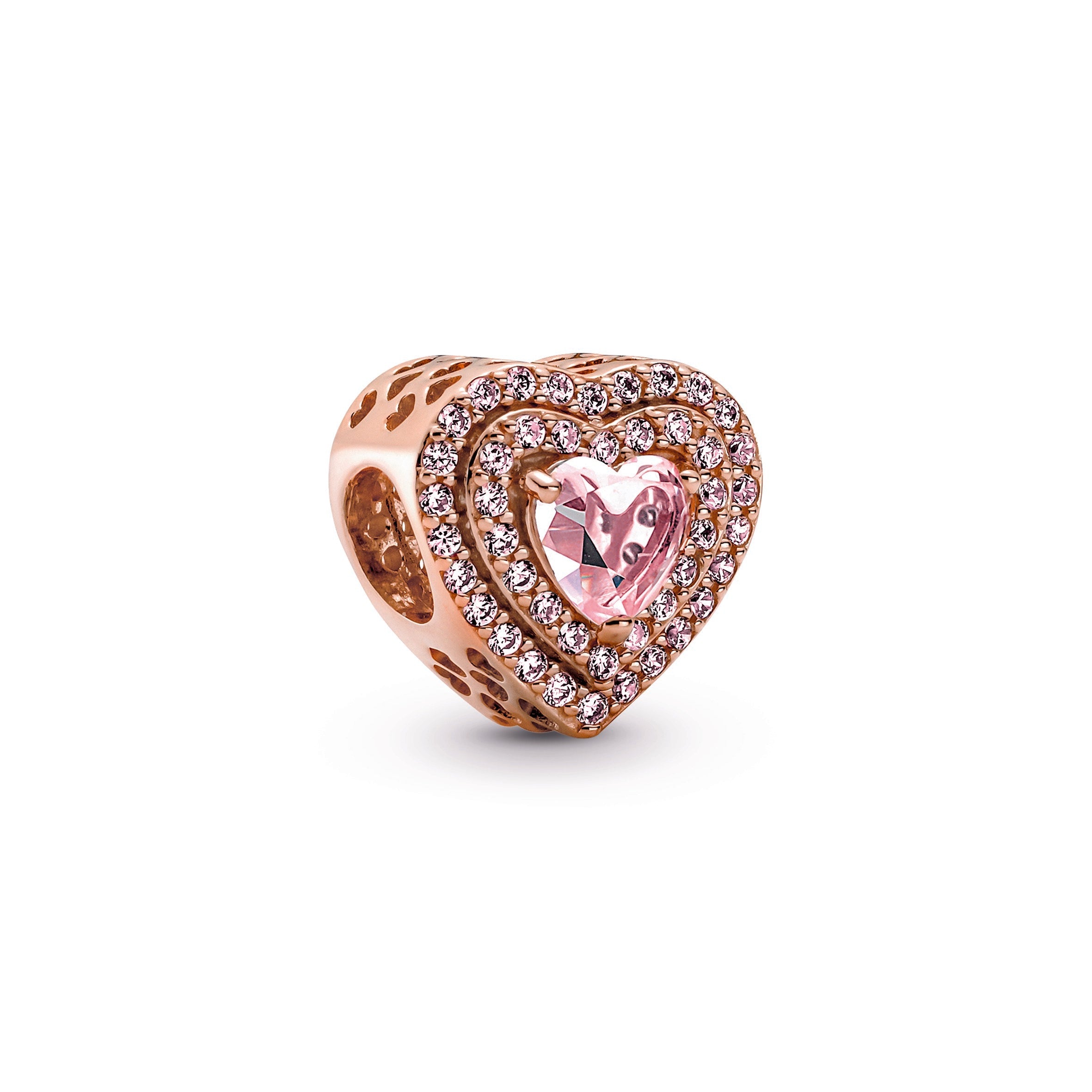 PANDORA Sparkling Levelled Heart Charm 14K Rose Gold Plated Unique Metal Blend Weddings Charms Bracelet Charm Jewelry Gift