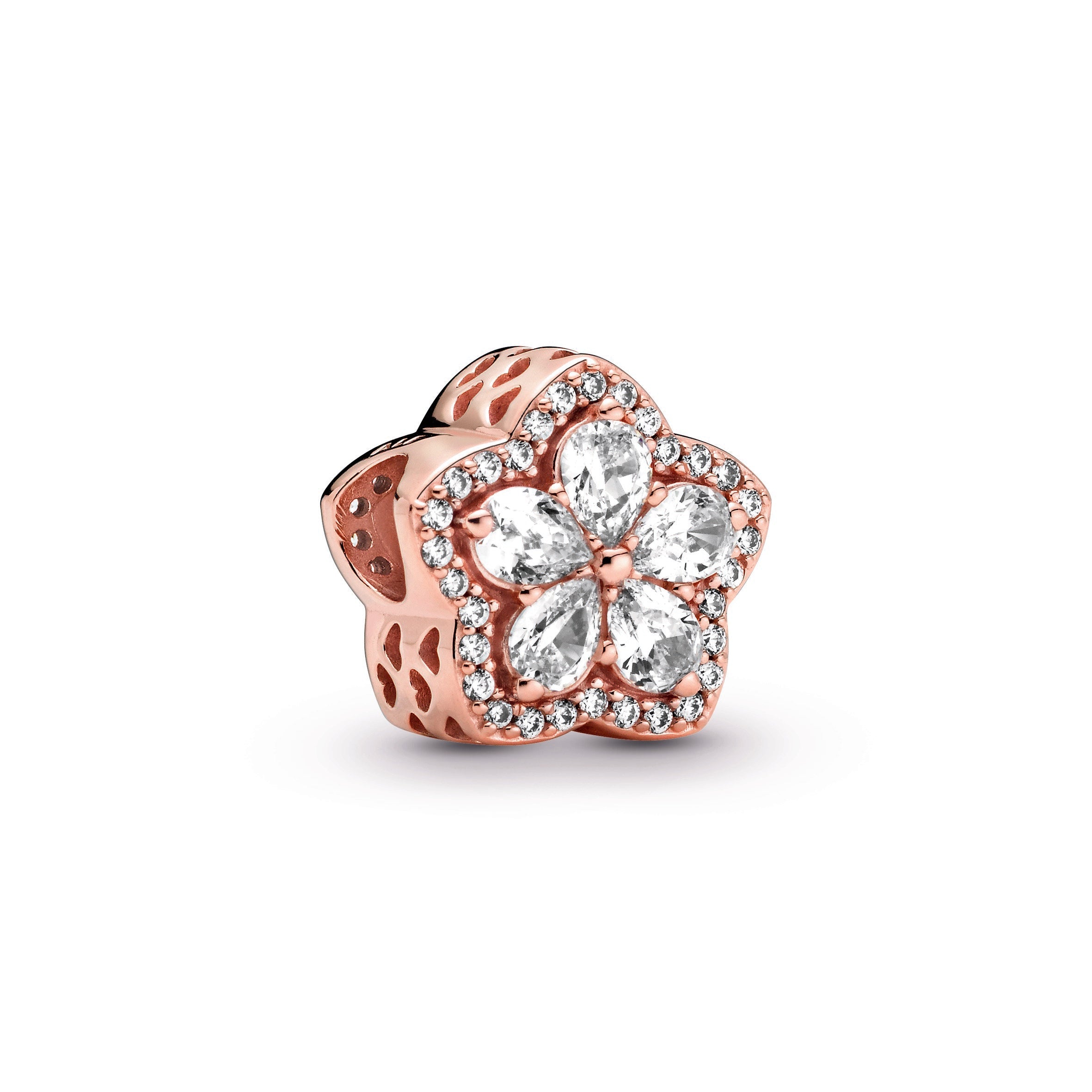 PANDORA Sparkling Snowflake Pavé Charm 14K Rose Gold Plated Unique Metal Blend Weddings Charms Bracelet Charm Jewelry Gift