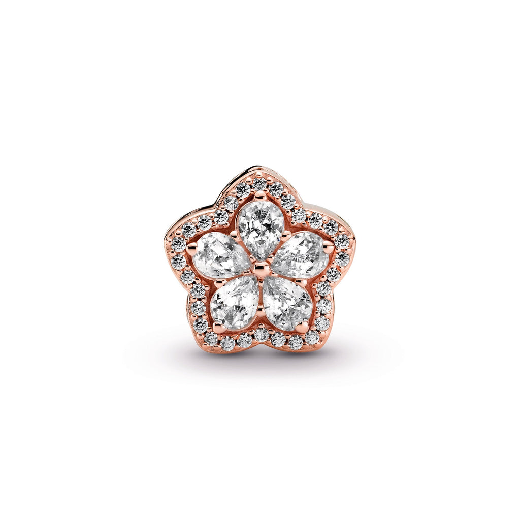 PANDORA Sparkling Snowflake Pavé Charm 14K Rose Gold Plated Unique Metal Blend Weddings Charms Bracelet Charm Jewelry Gift