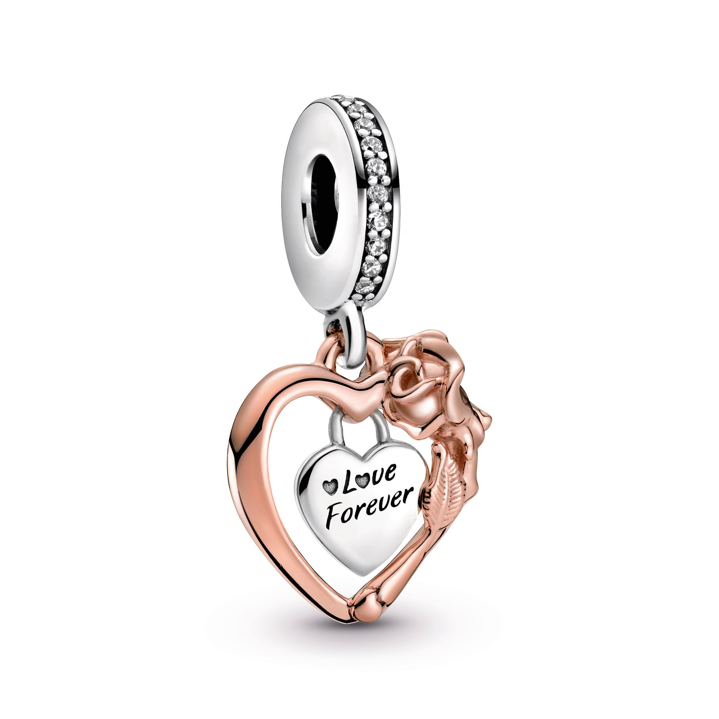 PANDORA Heart And Rose Flower Dangle Charm Charms Bracelet Charm Jewelry Gift