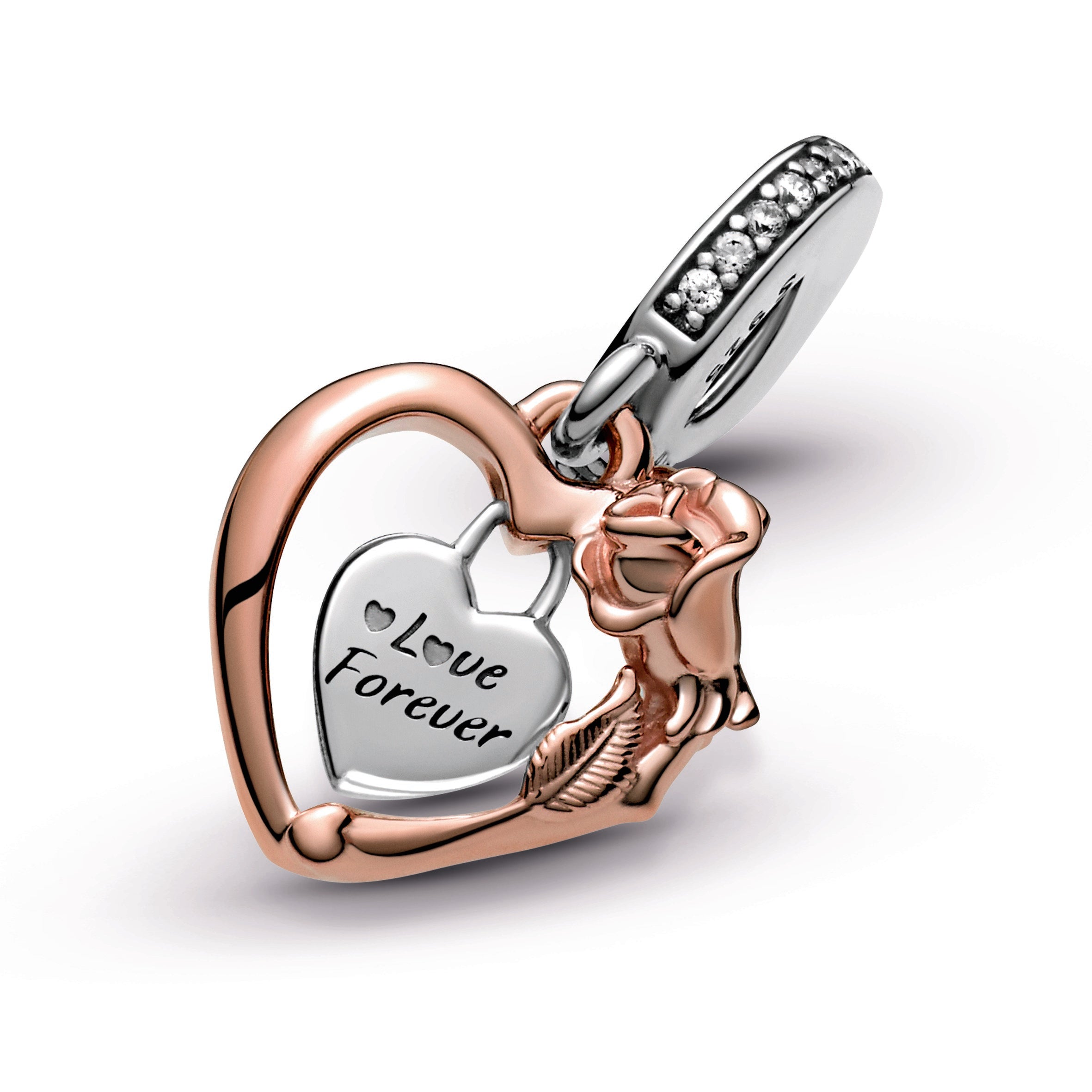PANDORA Heart And Rose Flower Dangle Charm Charms Bracelet Charm Jewelry Gift