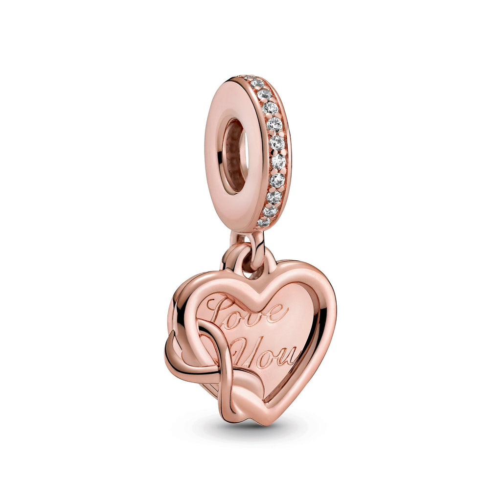 PANDORA Love You Infinity Heart Dangle Charm 14K Rose Gold Plated Unique Metal Blend Charms Bracelet Charm Jewelry Gift