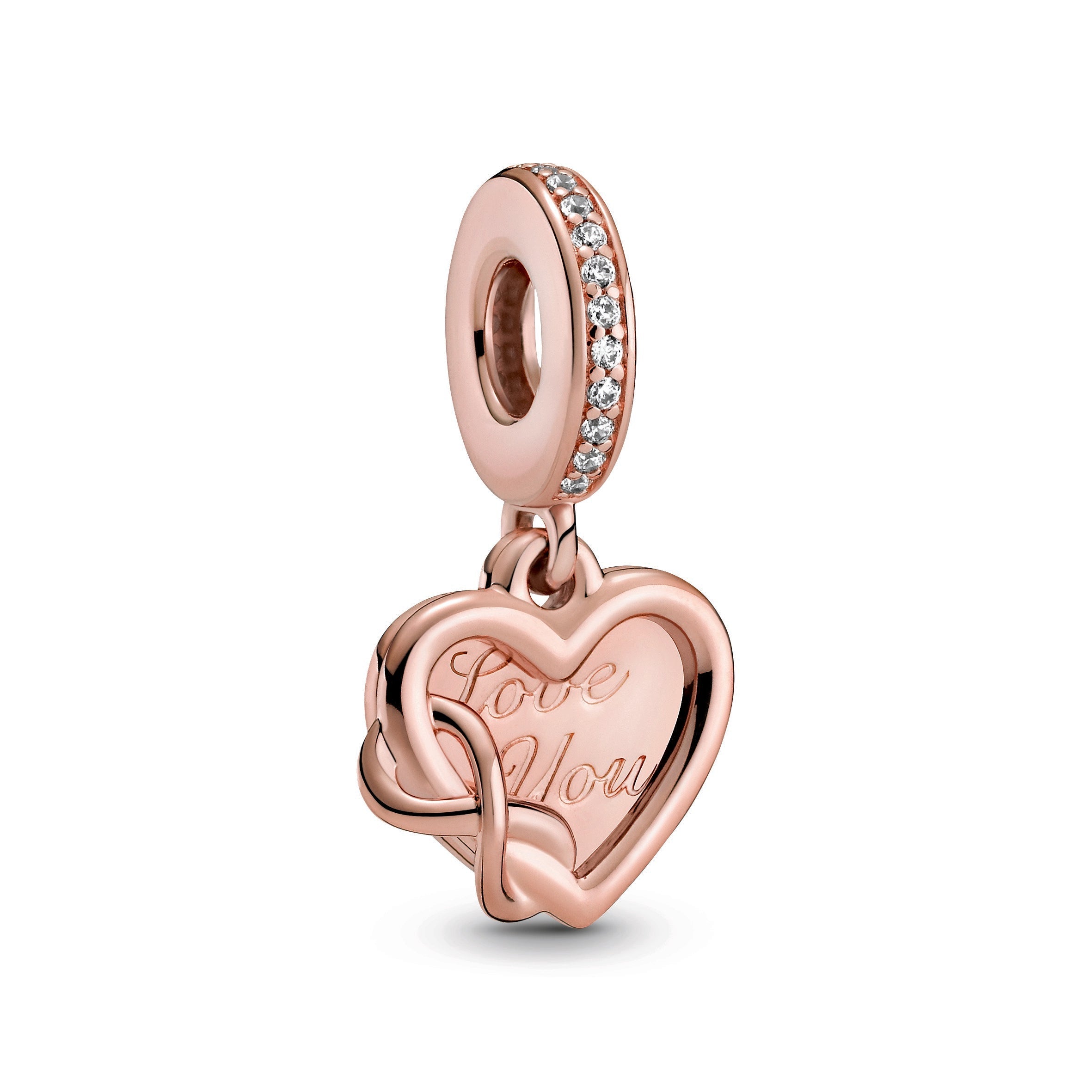 PANDORA Love You Infinity Heart Dangle Charm 14K Rose Gold Plated Unique Metal Blend Charms Bracelet Charm Jewelry Gift