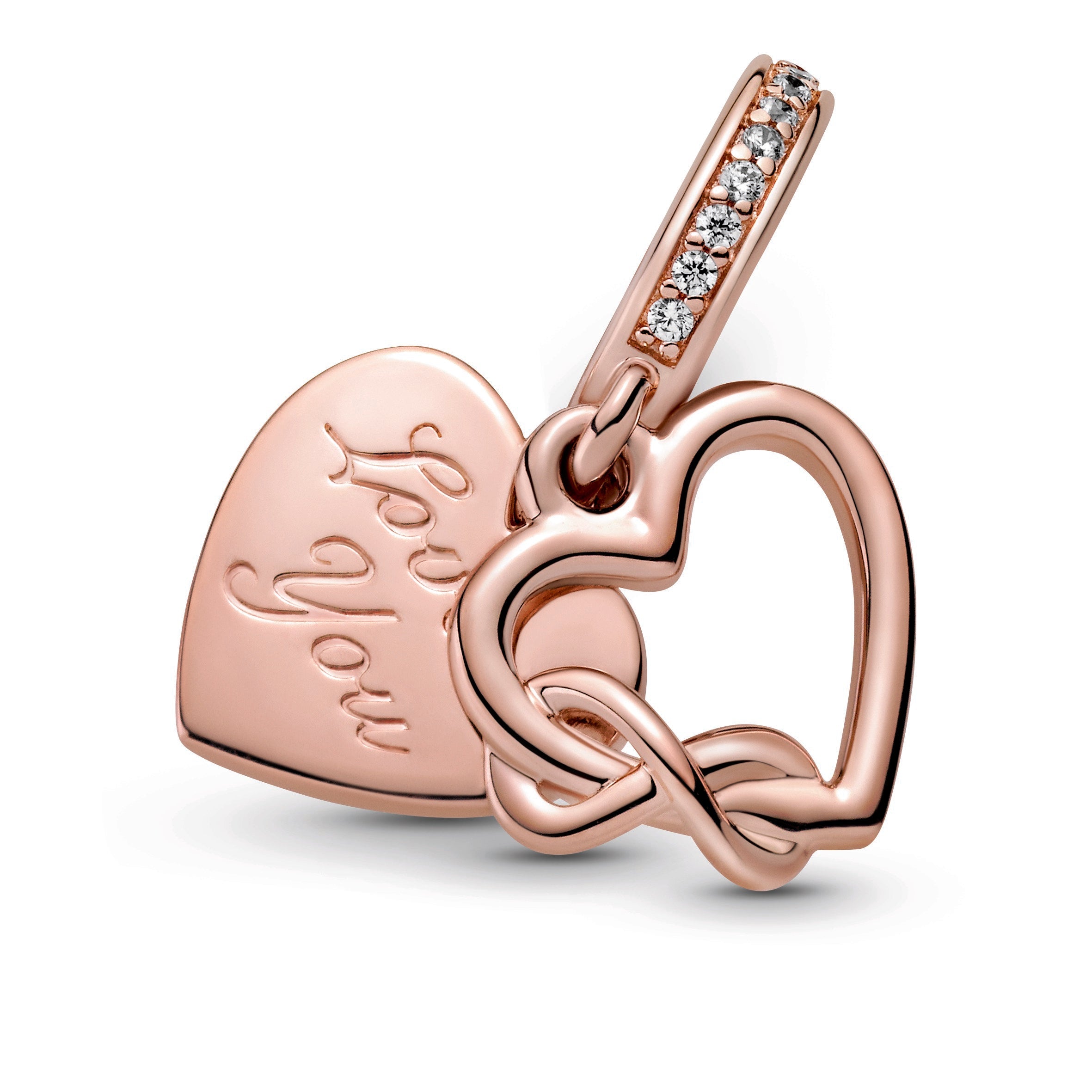 PANDORA Love You Infinity Heart Dangle Charm 14K Rose Gold Plated Unique Metal Blend Charms Bracelet Charm Jewelry Gift