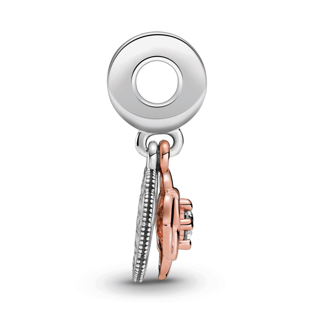 PANDORA Two-tone Rose Dangle Charm 14K Rose Gold Plated Unique Metal Blend Love Charms Bracelet Charm Jewelry Gift