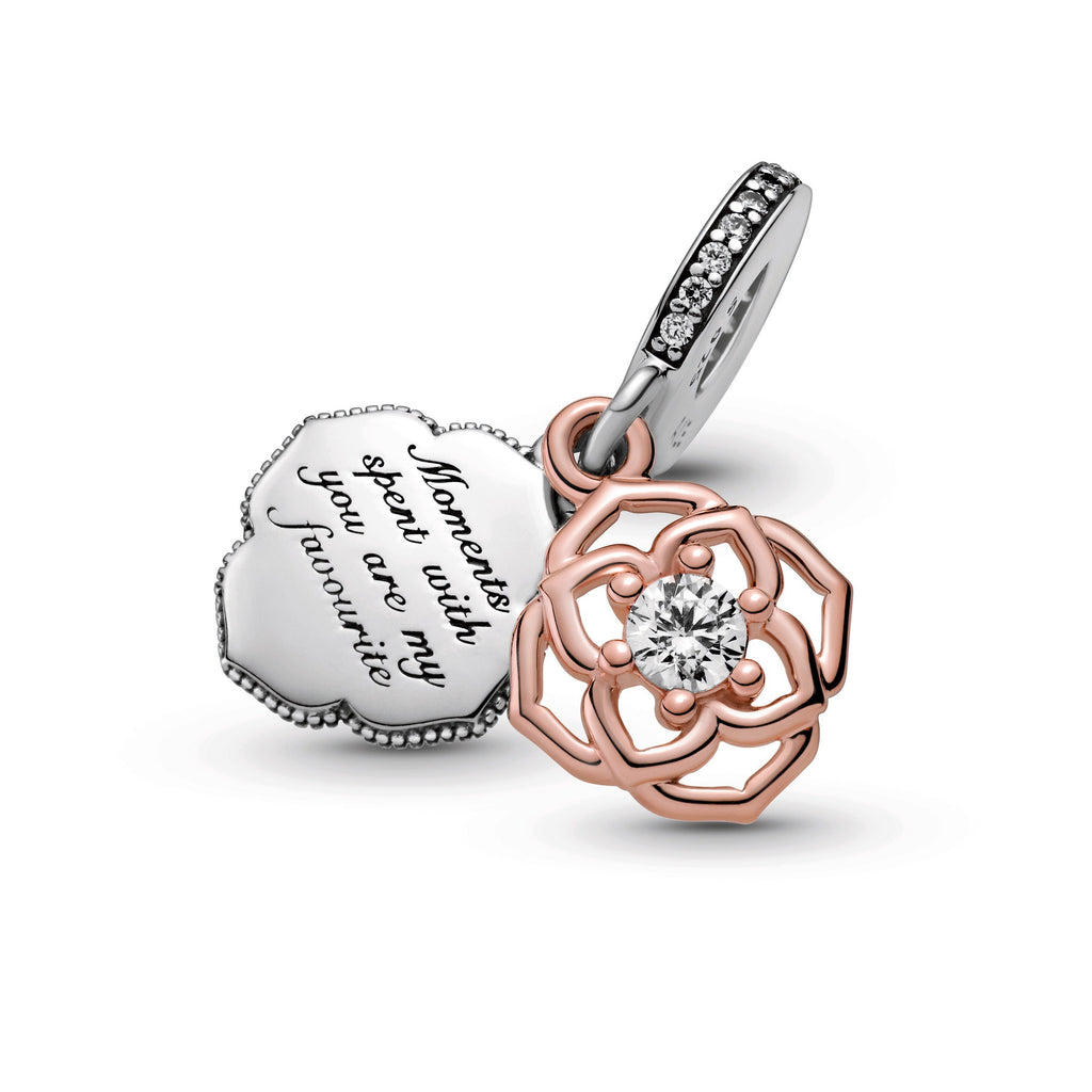 PANDORA Two-tone Rose Dangle Charm 14K Rose Gold Plated Unique Metal Blend Love Charms Bracelet Charm Jewelry Gift
