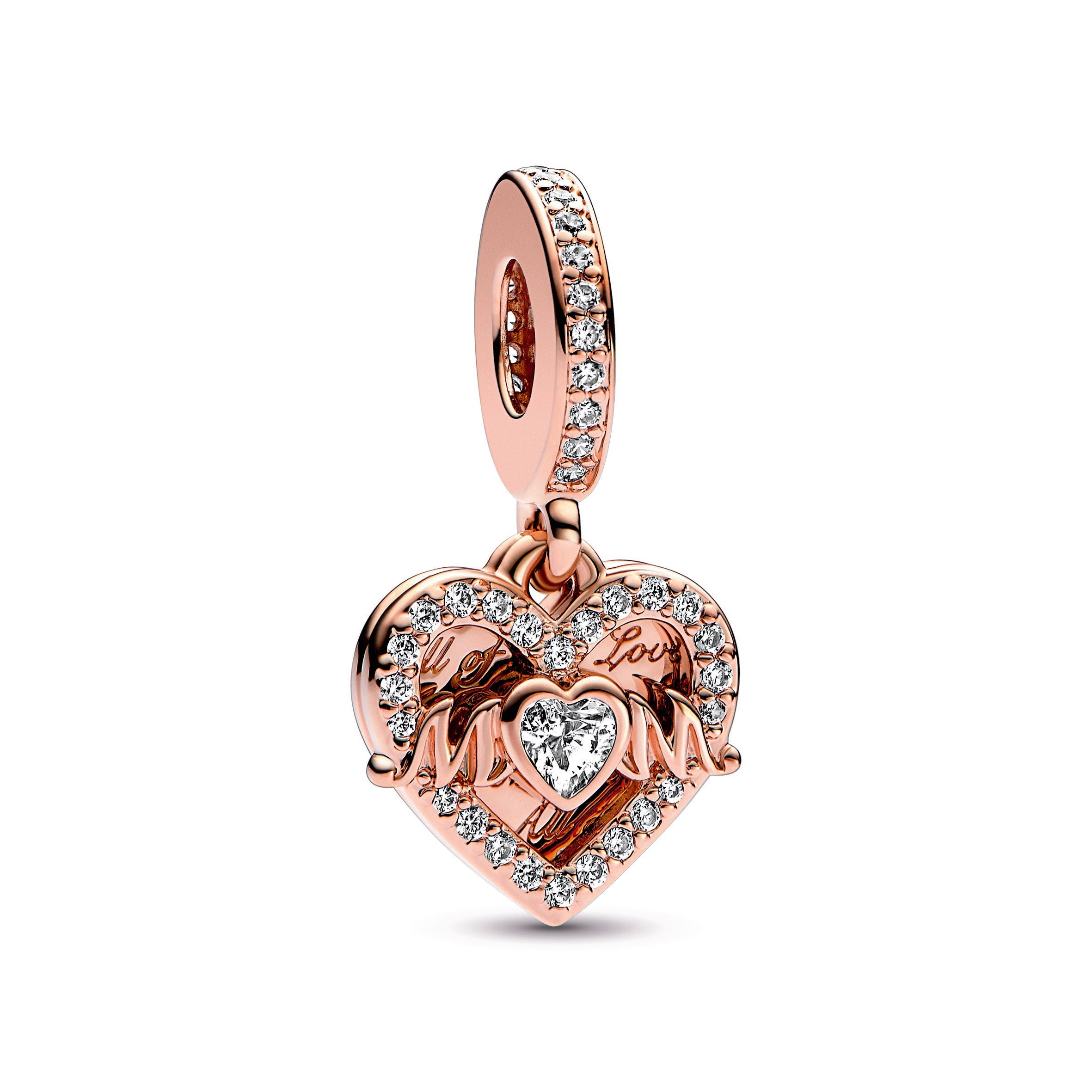 PANDORA Heart And Mum Dangle Charm 14K Rose Gold Plated Unique Metal Blend Mothers Day Charms Bracelet Charm Jewelry Gift