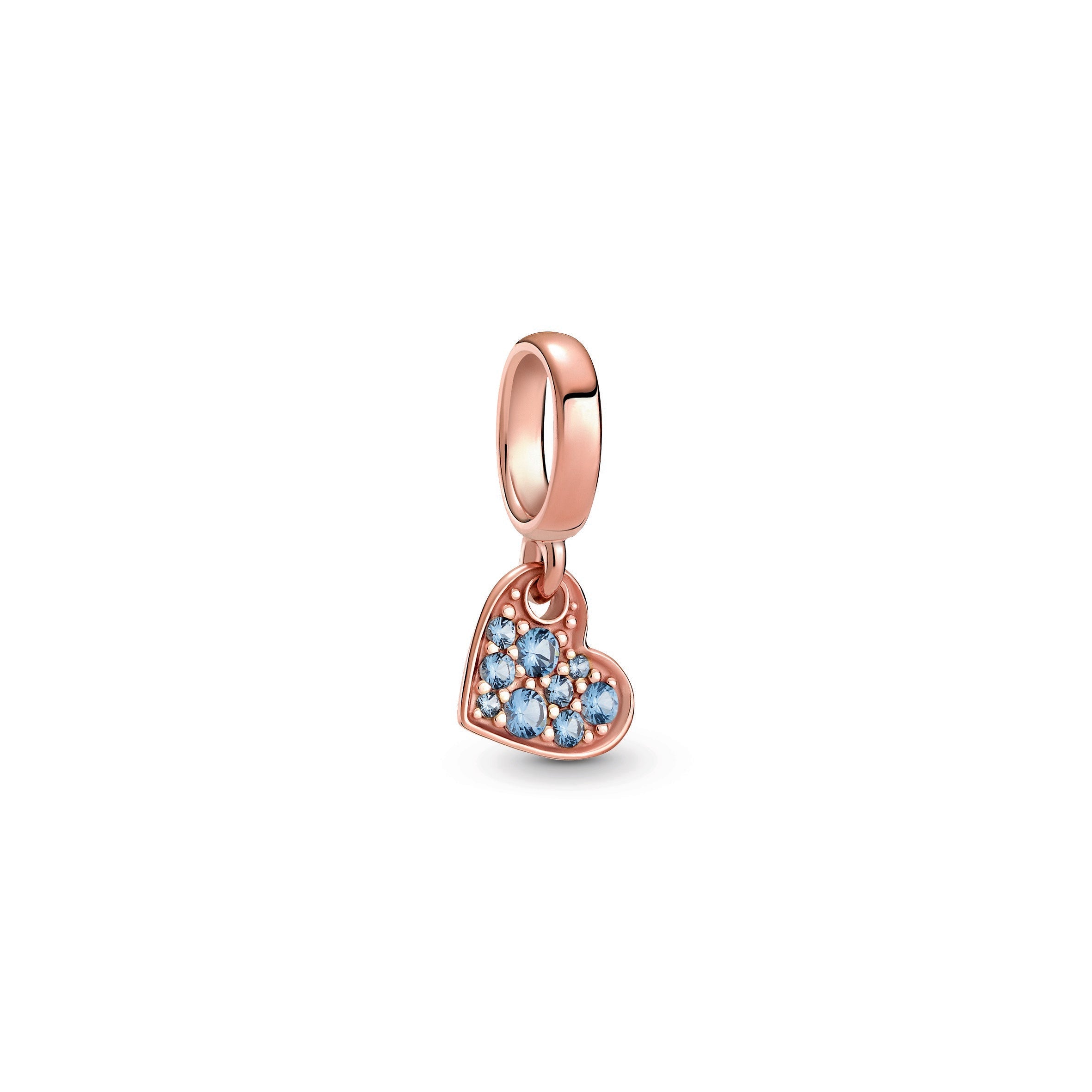 PANDORA Light Blue Pavé Tilted Heart Dangle Charm 14K Rose Gold Plated Unique Metal Blend Charms Bracelet Charm Jewelry Gift