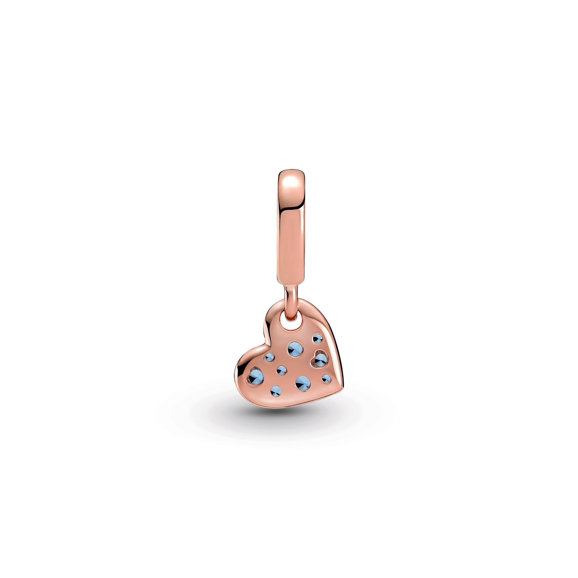 PANDORA Light Blue Pavé Tilted Heart Dangle Charm 14K Rose Gold Plated Unique Metal Blend Charms Bracelet Charm Jewelry Gift