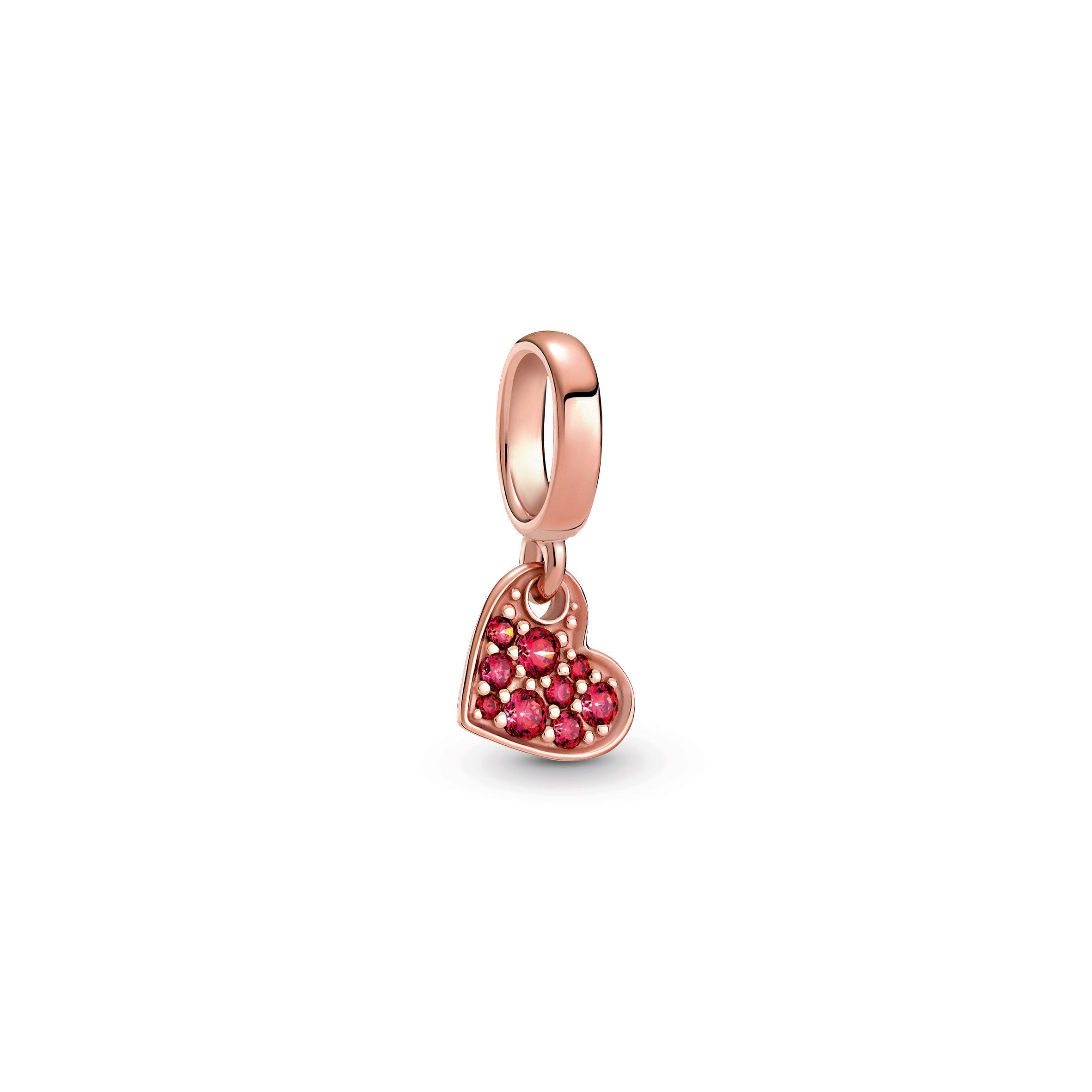 PANDORA Red Pavé Tilted Heart Dangle Charm 14K Rose Gold Plated Unique Metal Blend Charms Bracelet Charm Jewelry Gift