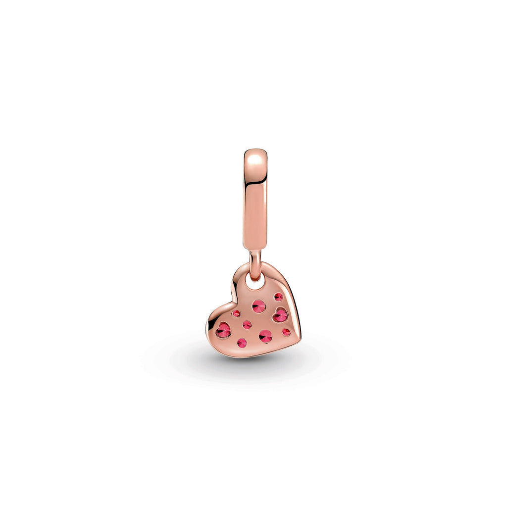 PANDORA Red Pavé Tilted Heart Dangle Charm 14K Rose Gold Plated Unique Metal Blend Charms Bracelet Charm Jewelry Gift