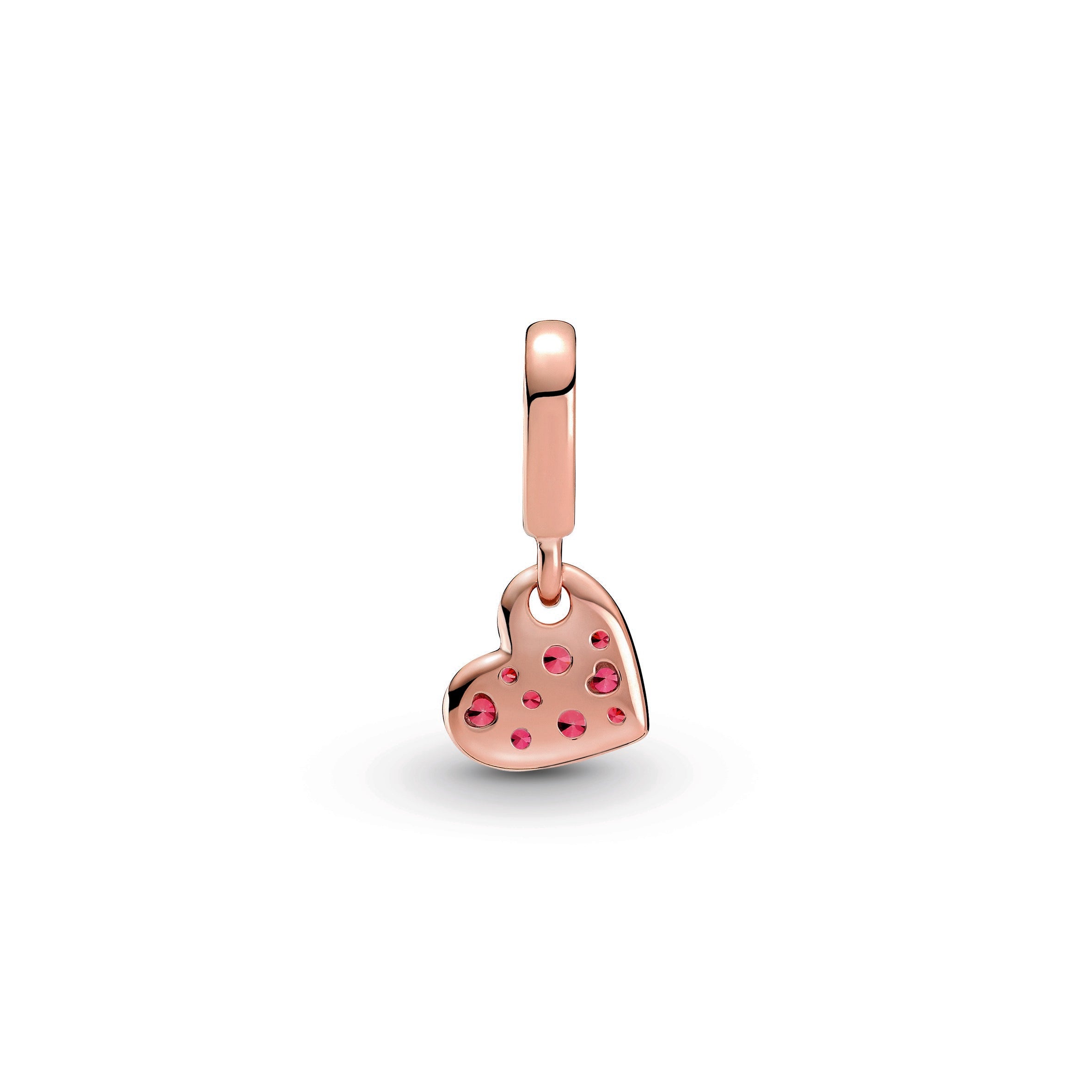 PANDORA Red Pavé Tilted Heart Dangle Charm 14K Rose Gold Plated Unique Metal Blend Charms Bracelet Charm Jewelry Gift
