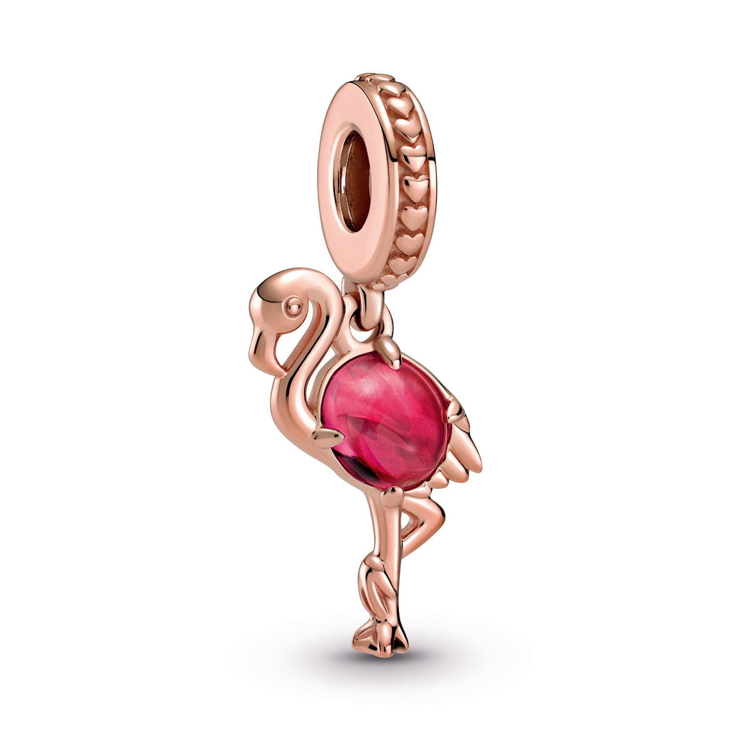 PANDORA Pink Murano Glass Flamingo Dangle Charm 14K Rose Gold Plated Unique Metal Blend Animals Charms Bracelet Charm Jewelry Gift