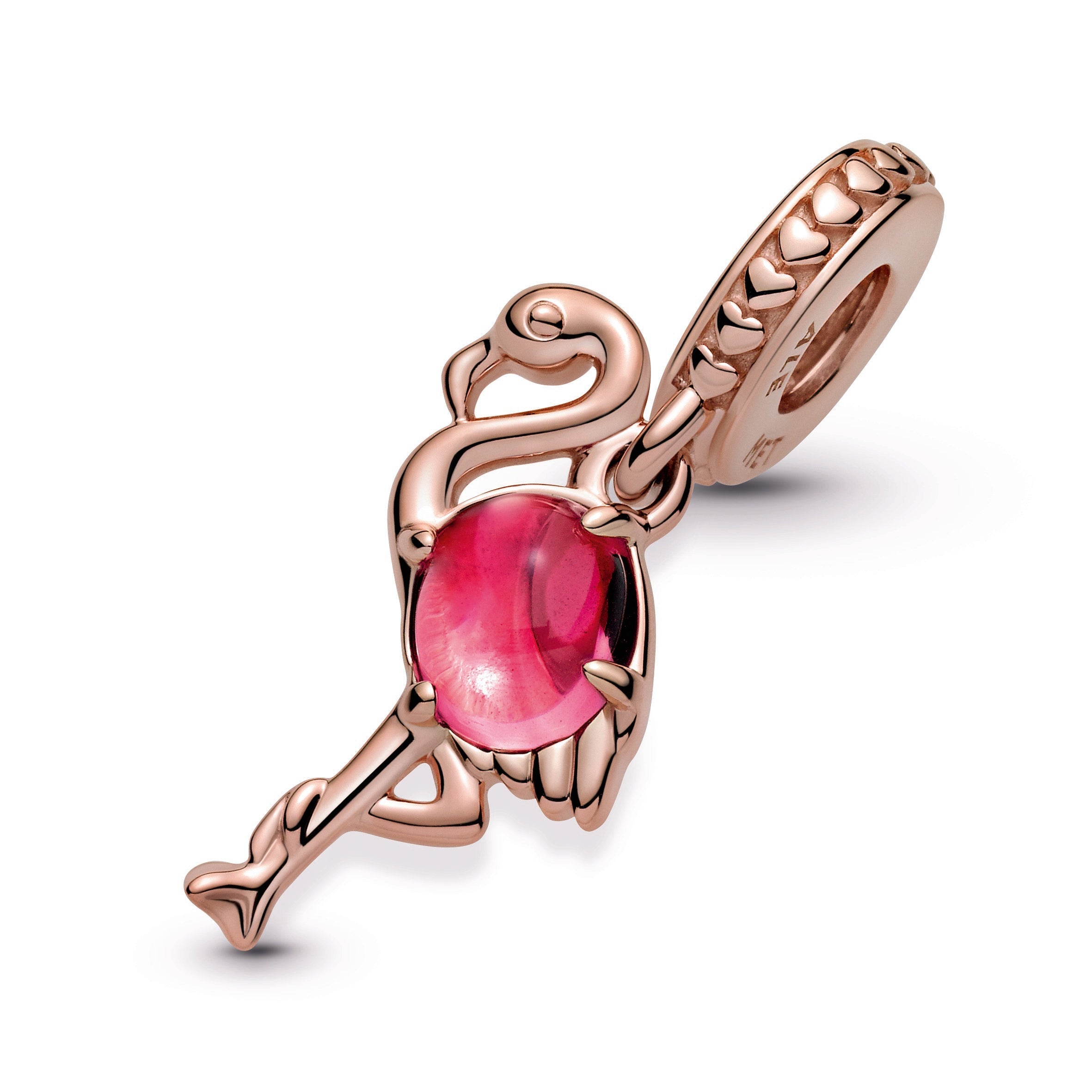 PANDORA Pink Murano Glass Flamingo Dangle Charm 14K Rose Gold Plated Unique Metal Blend Animals Charms Bracelet Charm Jewelry Gift