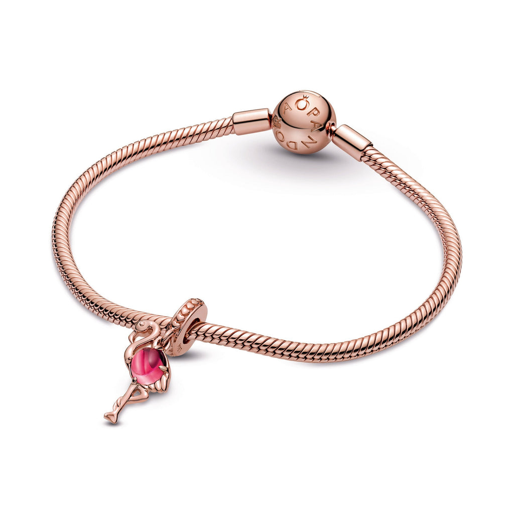 PANDORA Pink Murano Glass Flamingo Dangle Charm 14K Rose Gold Plated Unique Metal Blend Animals Charms Bracelet Charm Jewelry Gift