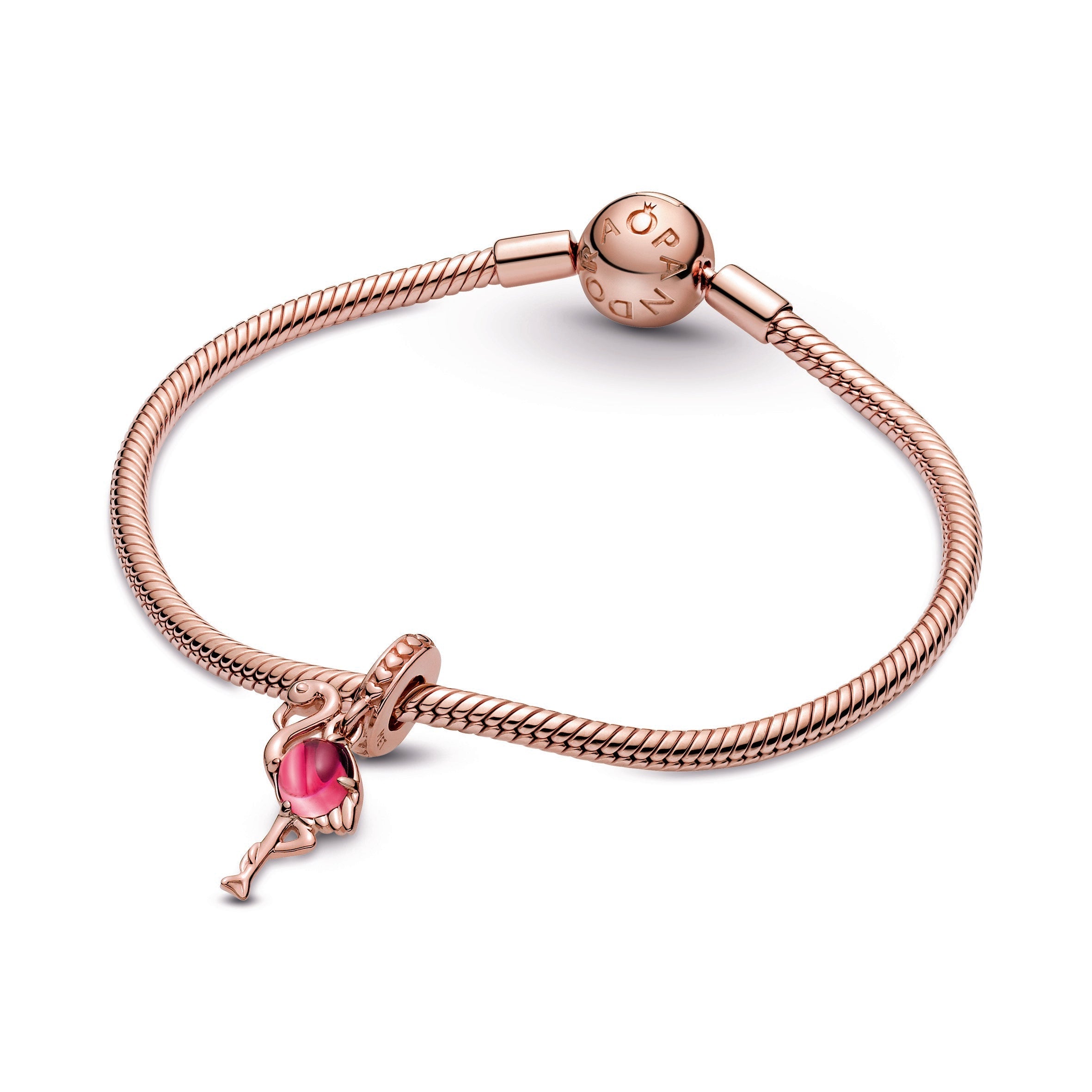 PANDORA Pink Murano Glass Flamingo Dangle Charm 14K Rose Gold Plated Unique Metal Blend Animals Charms Bracelet Charm Jewelry Gift