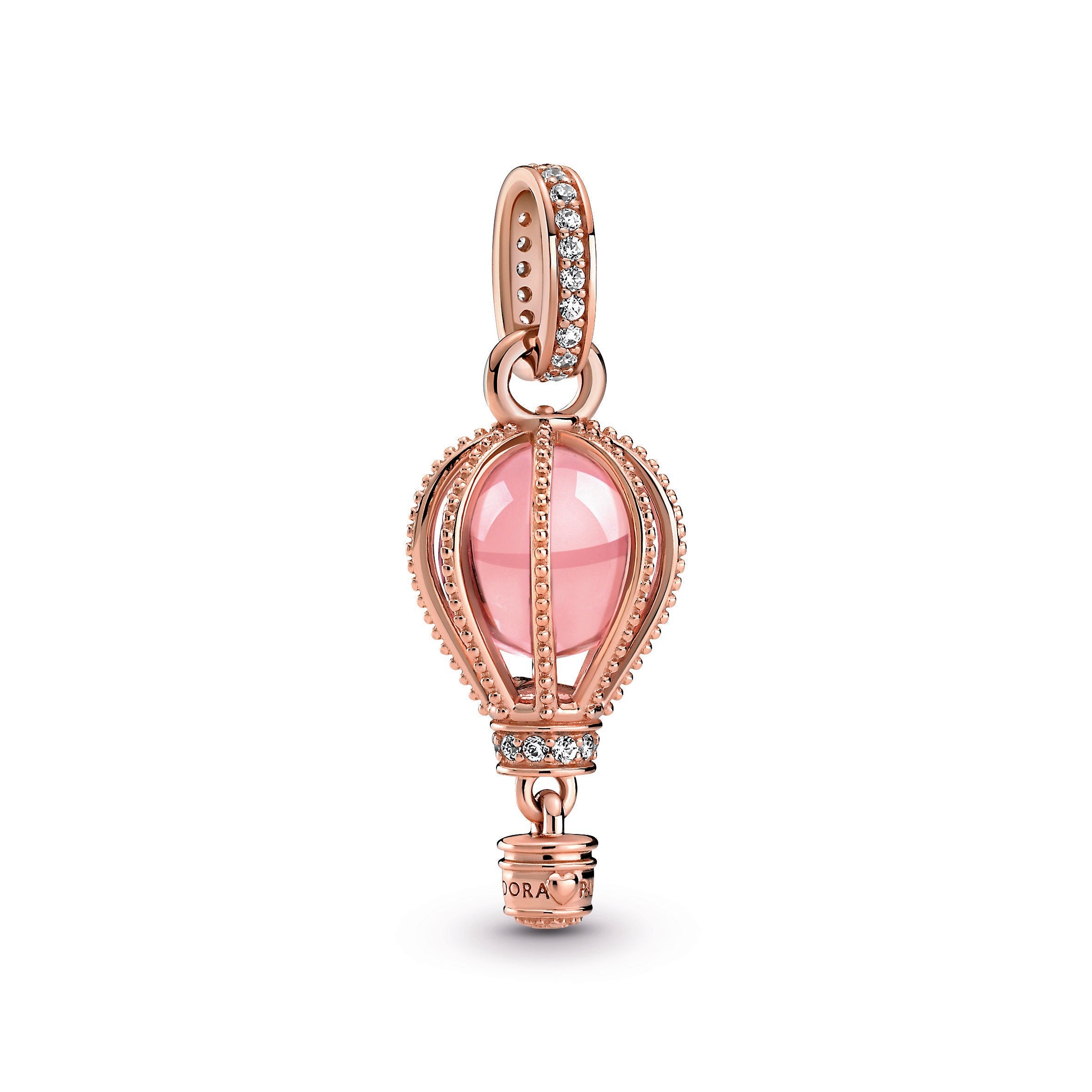 PANDORA Sparkling Pink Hot Air Balloon Dangle Charm 14K Rose Gold Plated Unique Metal Blend Travel Charms Bracelet Charm Jewelry Gift
