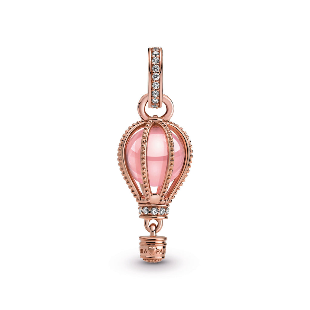 PANDORA Sparkling Pink Hot Air Balloon Dangle Charm 14K Rose Gold Plated Unique Metal Blend Travel Charms Bracelet Charm Jewelry Gift