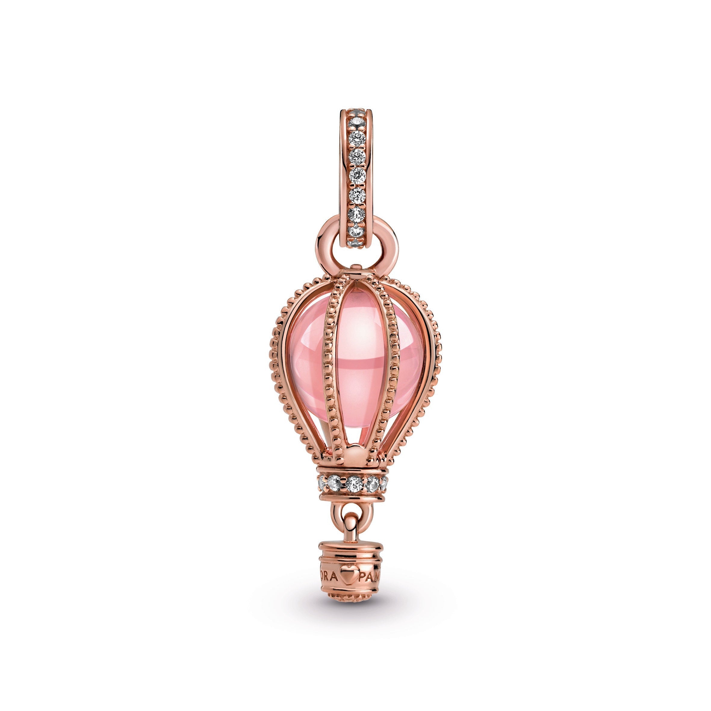 PANDORA Sparkling Pink Hot Air Balloon Dangle Charm 14K Rose Gold Plated Unique Metal Blend Travel Charms Bracelet Charm Jewelry Gift