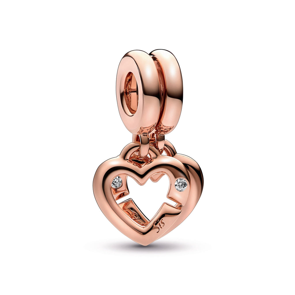 PANDORA Linked Sister Hearts Split Dangle Charm 14K Rose Gold Plated Unique Metal Blend Charms Bracelet Charm Jewelry Gift