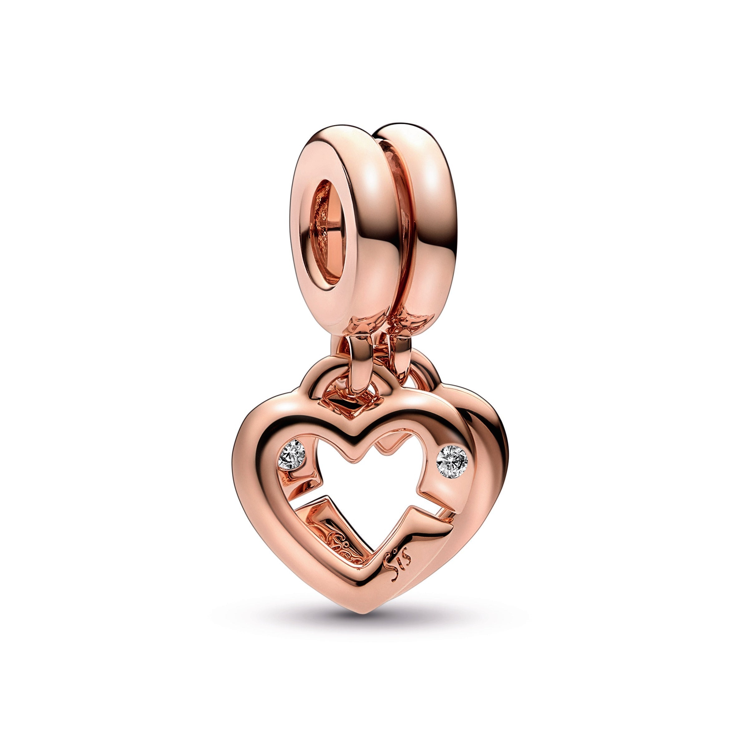 PANDORA Linked Sister Hearts Split Dangle Charm 14K Rose Gold Plated Unique Metal Blend Charms Bracelet Charm Jewelry Gift