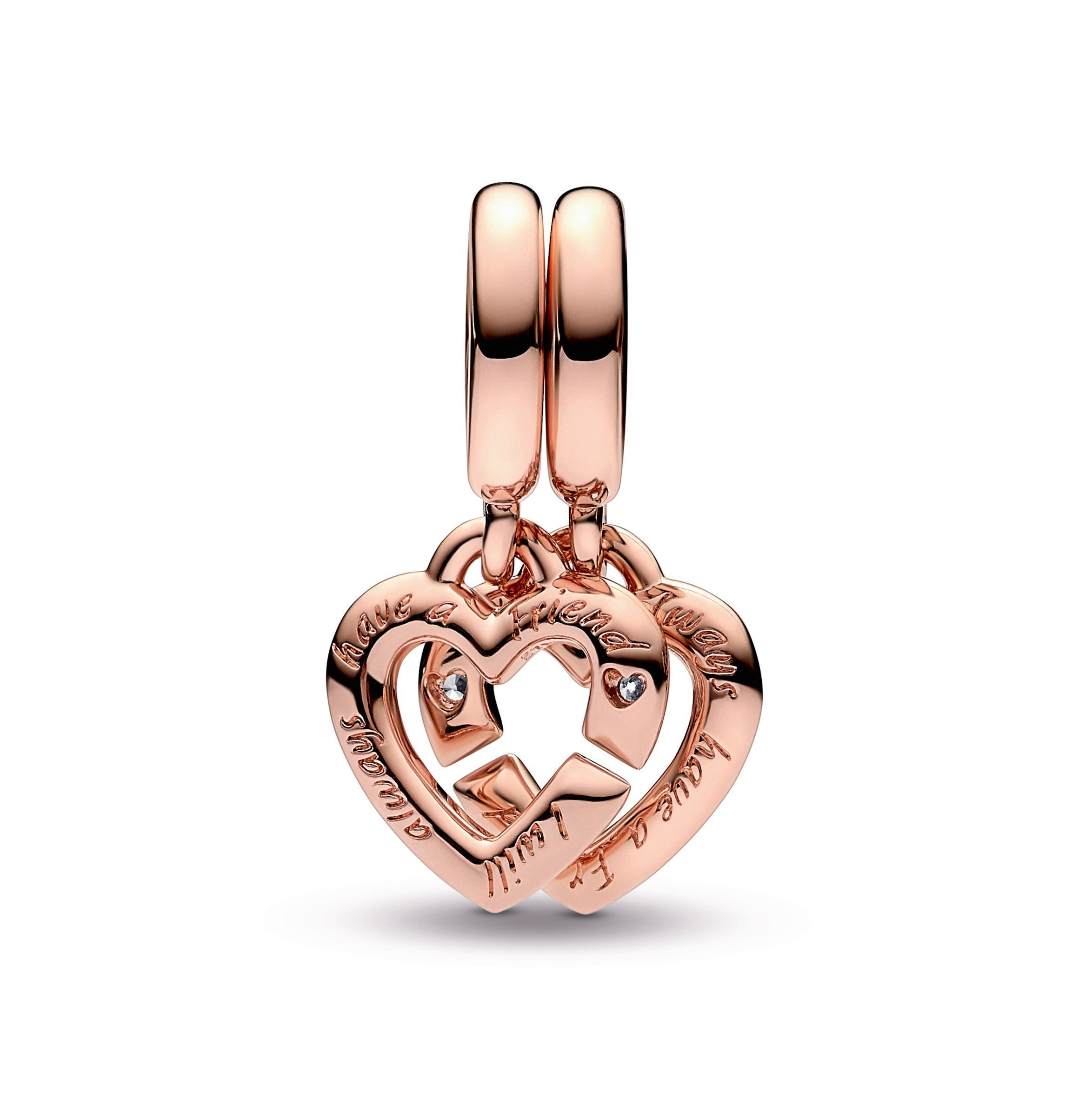 PANDORA Linked Sister Hearts Split Dangle Charm 14K Rose Gold Plated Unique Metal Blend Charms Bracelet Charm Jewelry Gift