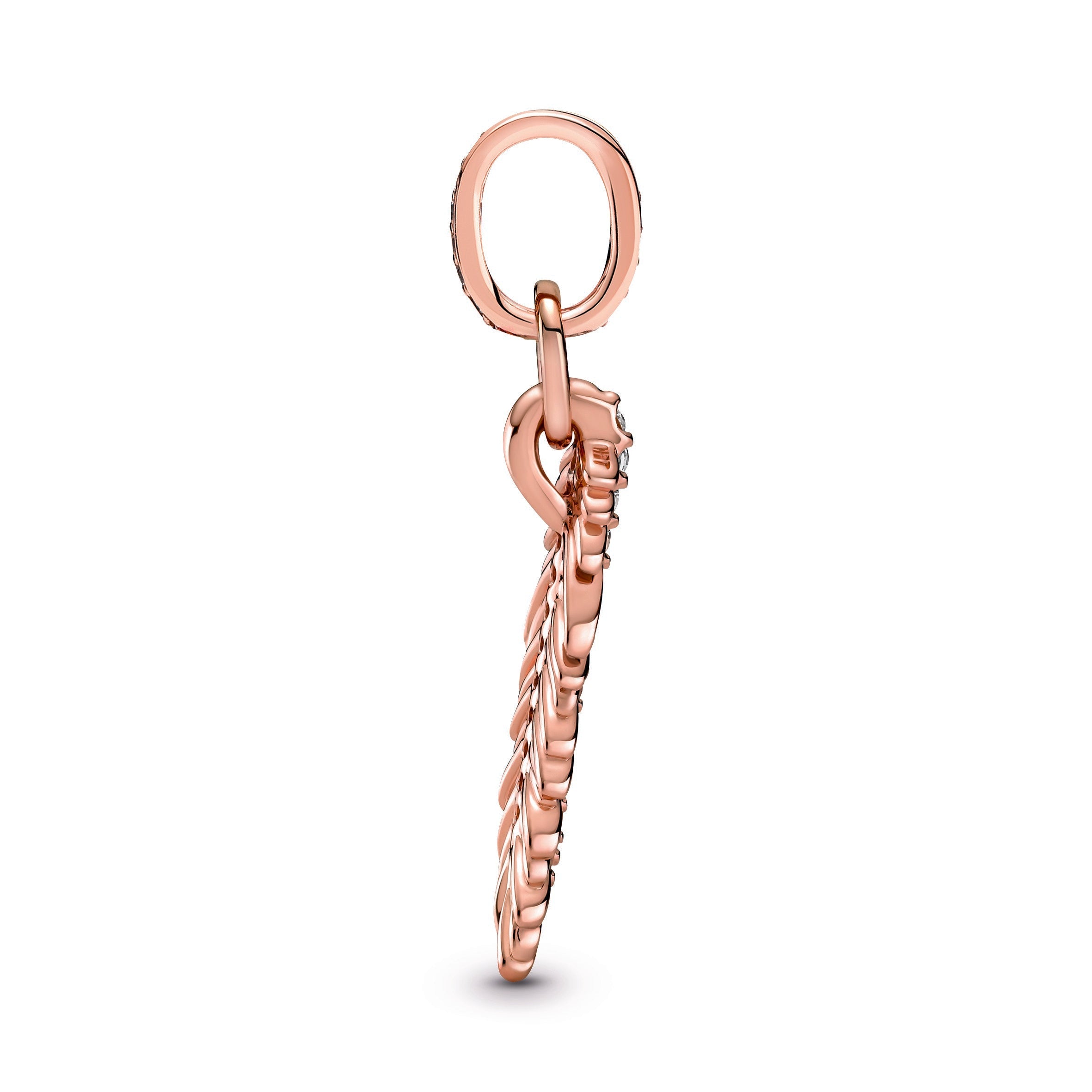PANDORA Sparkling Feather Dangle Charm 14K Rose Gold Plated Unique Metal Blend Charms Bracelet Charm Jewelry Gift