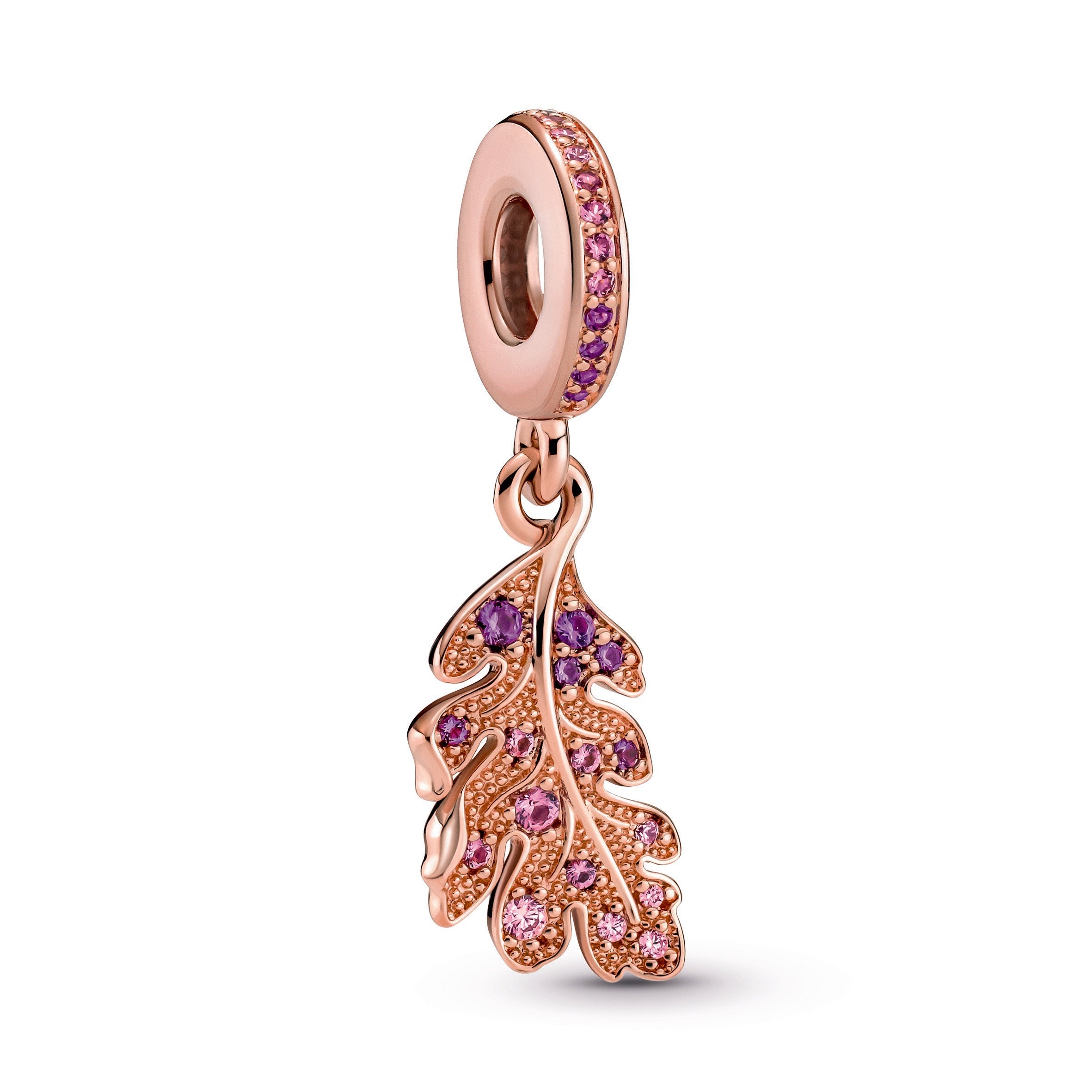 PANDORA Oak Leaf Dangle Charm 14K Rose Gold Plated Unique Metal Blend Charms Bracelet Charm Jewelry Gift