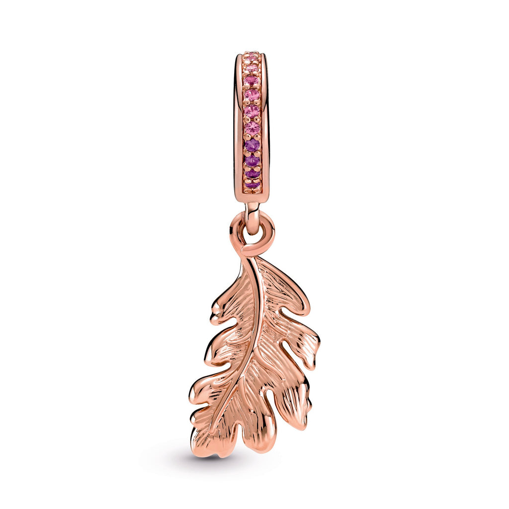 PANDORA Oak Leaf Dangle Charm 14K Rose Gold Plated Unique Metal Blend Charms Bracelet Charm Jewelry Gift