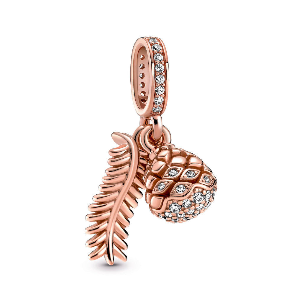 PANDORA Sparkling Pine Cone Dangle Charm 14K Rose Gold Plated Unique Metal Blend Charms Bracelet Charm Jewelry Gift
