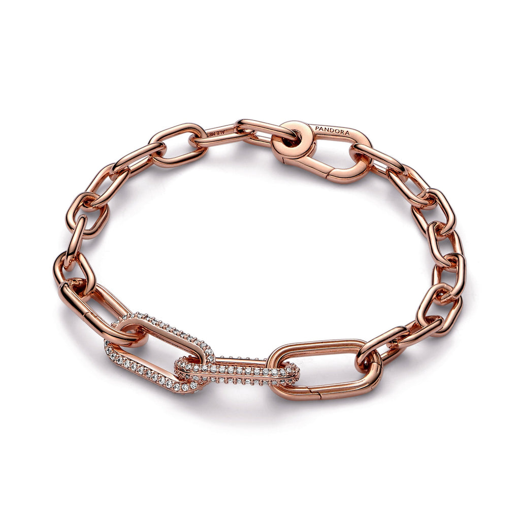 PANDORA ME Pavé Double Styling Link 14K Rose Gold Plated Unique Metal Blend Bracelets Chain Bracelet Jewelry Gift