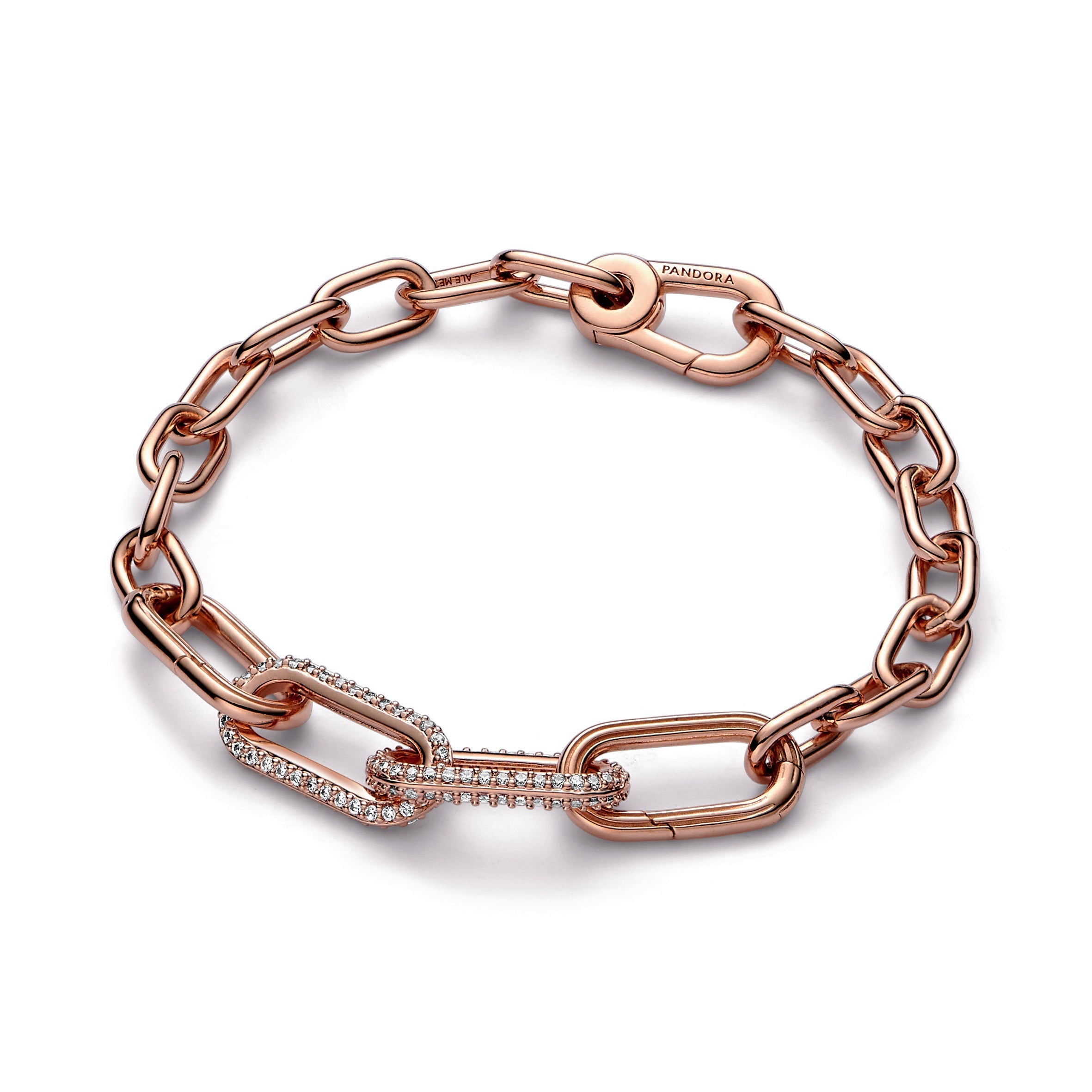 PANDORA ME Pavé Double Styling Link 14K Rose Gold Plated Unique Metal Blend Bracelets Chain Bracelet Jewelry Gift